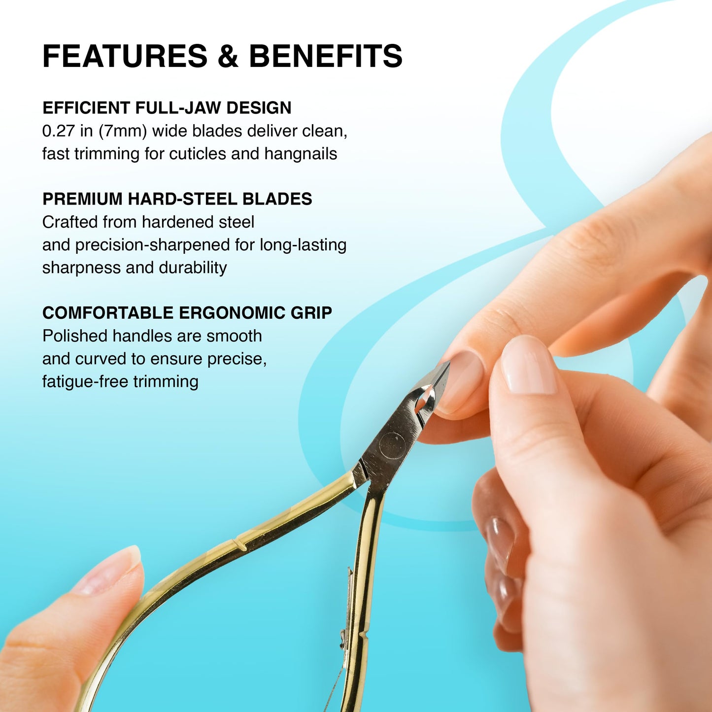Cre8tion Hard Steel Cuticle Clippers, 7 mm Full‑Jaw Precision Cuticle Trimmer with Super‑Sharp Blades & Ergonomic Grip (C555) (Gold)
