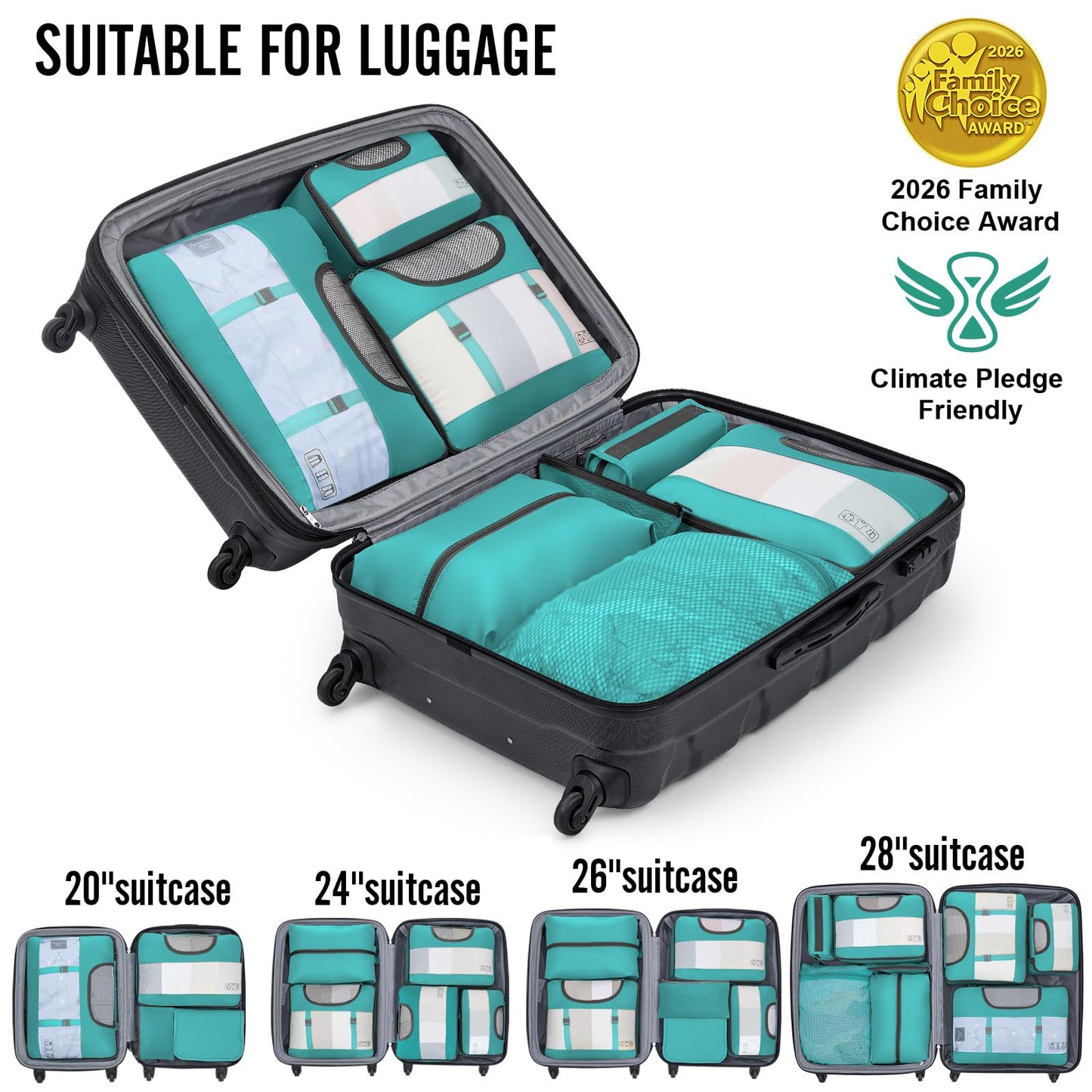 Veken 8 Set Packing Cubes for Travel Essentials, Suitcase Organizer Bags in 4 Sizes, Carry-On Luggage Accessories with Large Laundry & Hanging Toiletry Bag, Must-Have for Airplane, Road Trip & Camping