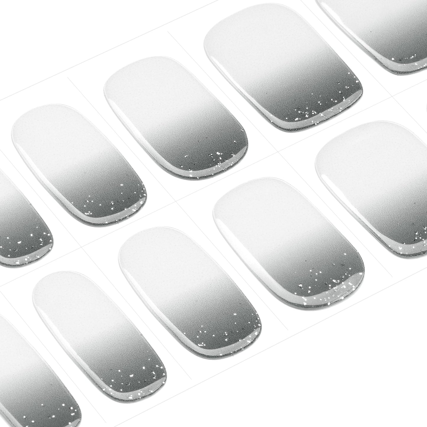 DANNI & TONI Semi Cured Gel Nail Strips Grey-to-White Ombre Glitter Gel Nail Wraps 28 Stickers | Ash Dream