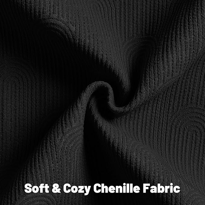 FUTEI Black Chenille Decorative Throw Pillow Covers 18x18 Inch Set of 2,Soft Cozy Striped Geometric Patterns Cushion Cases,Modern Home Decor for Couch Bed Living Room