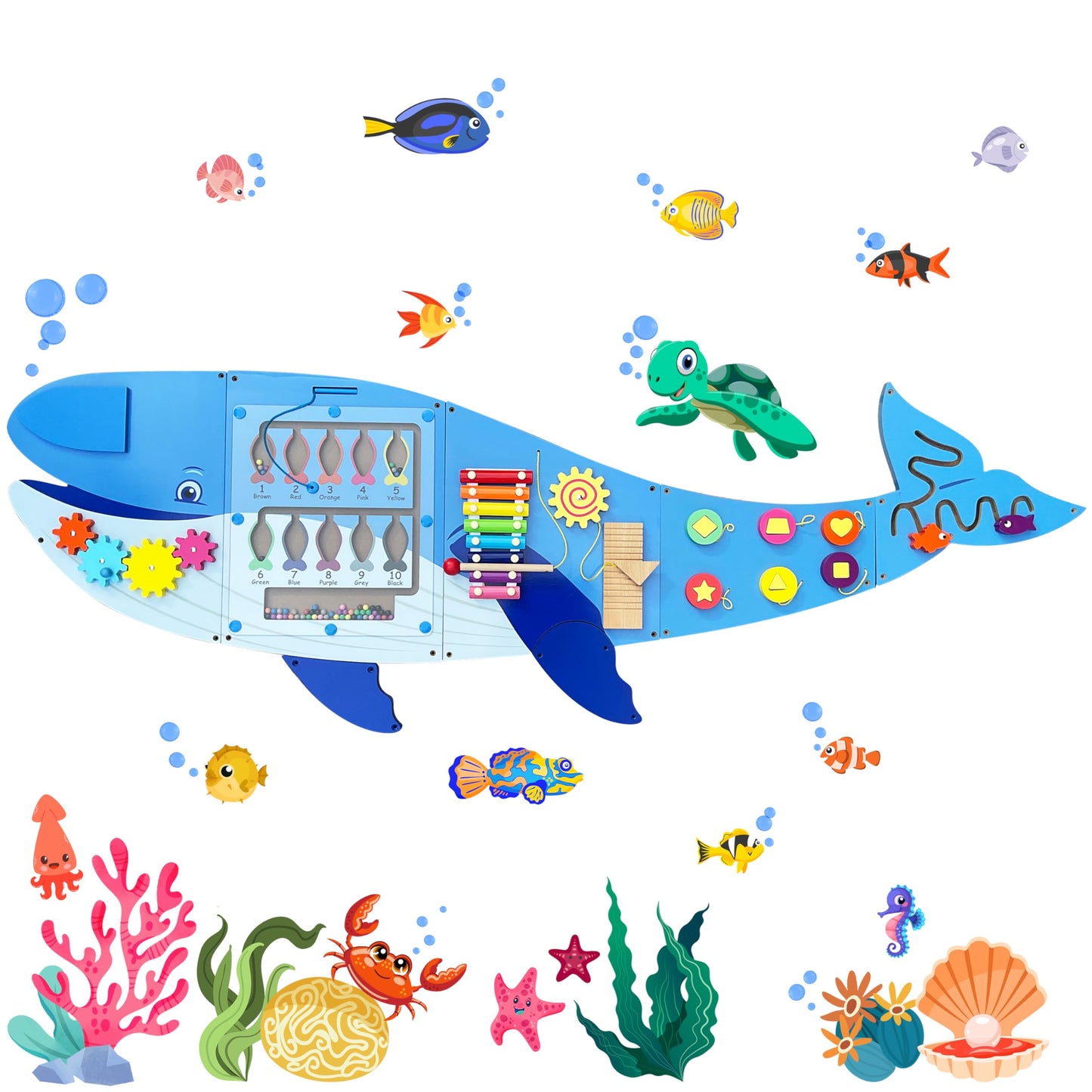Molcey Sensory Wall Panel for Kids, Includes Removable Theme Stickers, Large Busy Board Wall Mounted Activity Board for Toddlers 1-3, Montessori Wall Toys Interactive Play Panel for Babies Ages 3-5