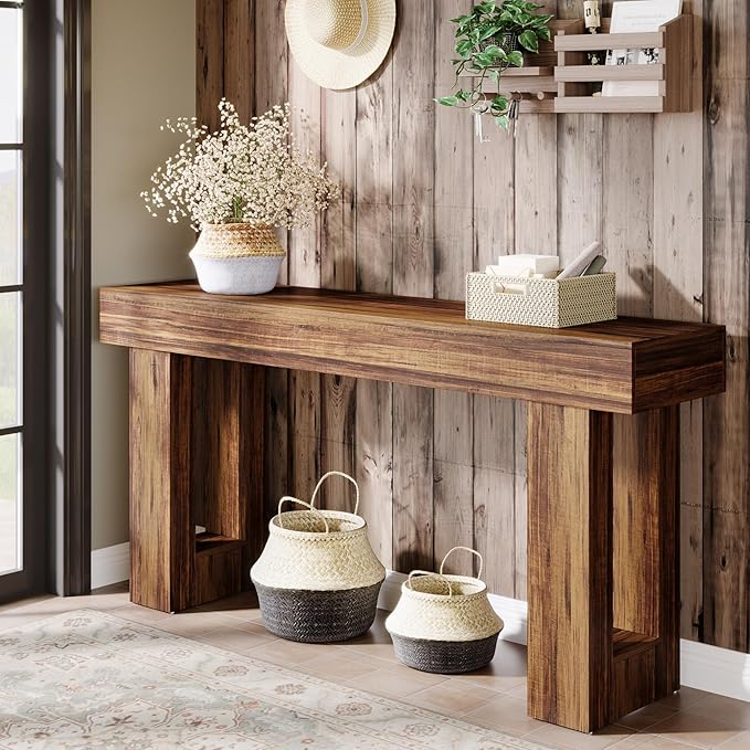 Tribesigns Farmhouse Console Table, 63-Inch Long Narrow Sofa Table Behind The Couch, Wooden Rectangular Entryway Table for Entrance, Hallway, Living Room, Rustic Brown (Rustic Brown)