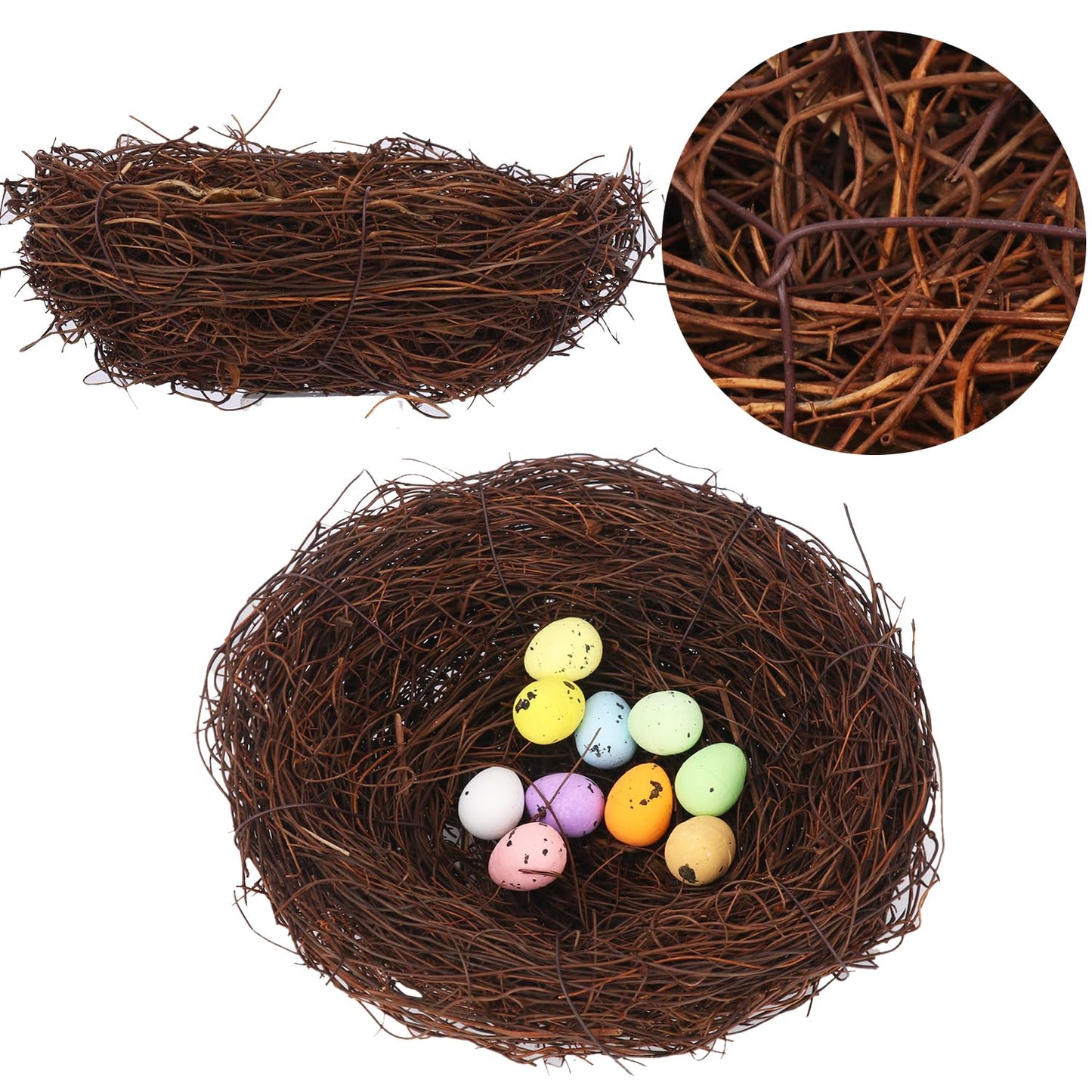 Geytetqi 15 PCS 5.9 Inch Artificial Bird Nest for Crafts, Handicraft Rattan Bird's Nest, Small Bird Nest, Bird Nest Decorating Kit for Holiday, Table, Garden, DIY Terrarium Decor