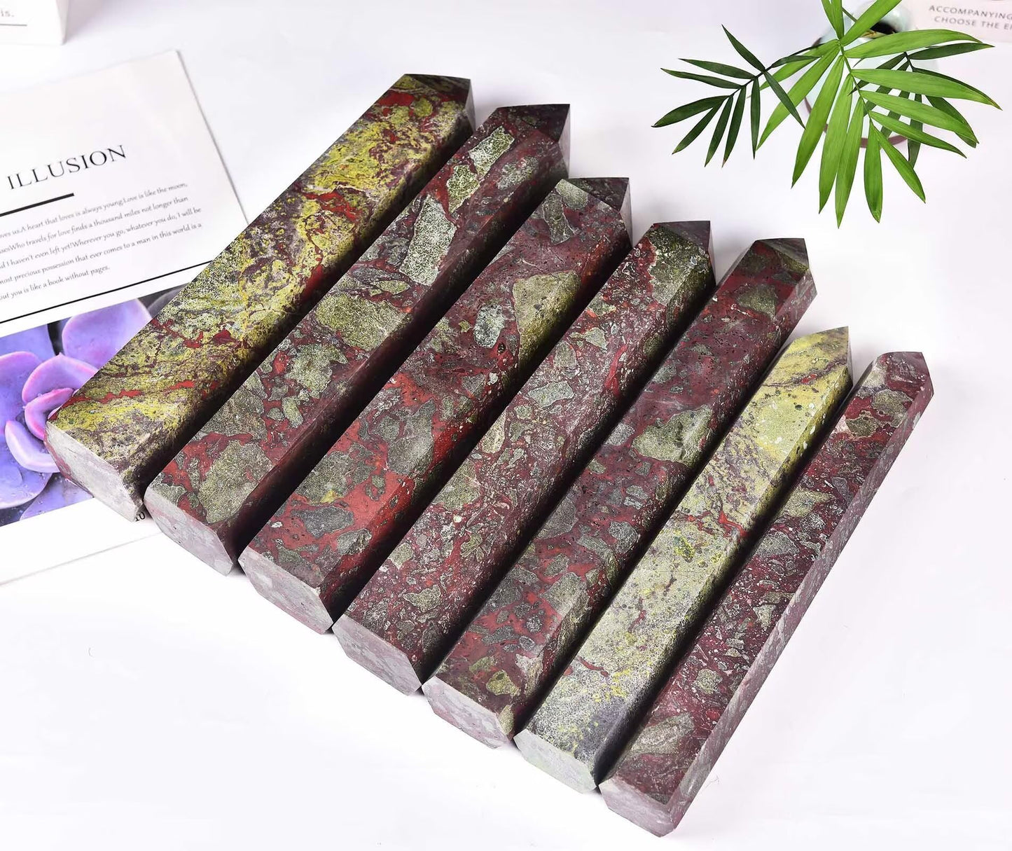AMOYSTONE Large Blood Jasper Stone Wand Healing Crystal Obelisk Tower 6 Faceted Column Reiki Chakra Meditation Therapy 2.2-2.6 LBS
