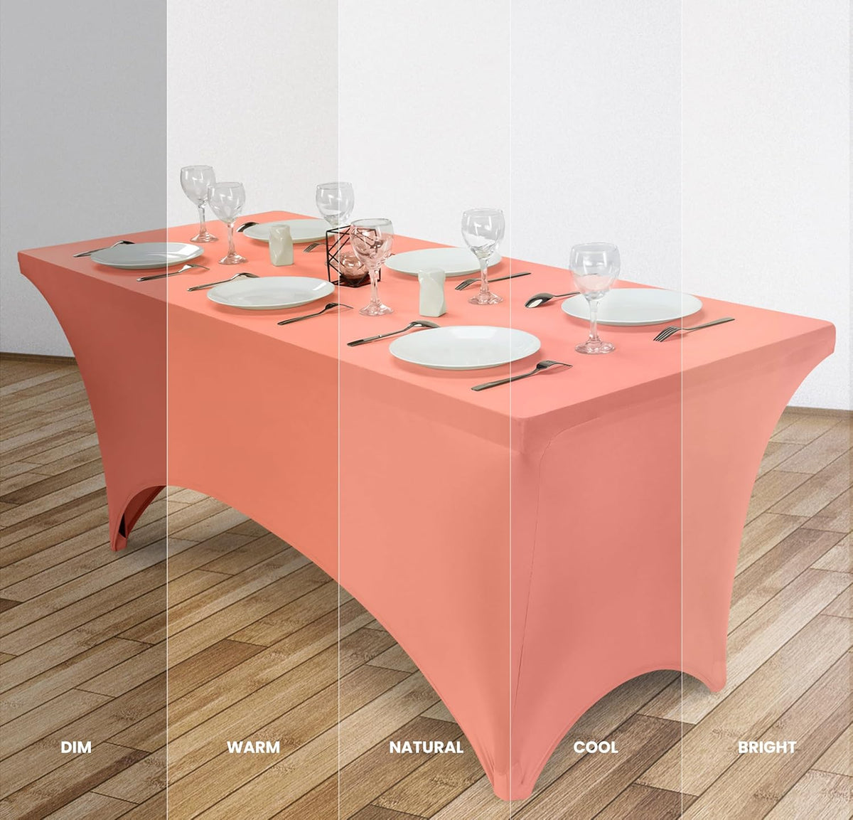 Utopia Kitchen 6FT Spandex Tablecloth [1 Pack, Coral] 200 GSM Stretch, Fitted, Washable and Wrinkle Resistant Table Cloth Rectangle Cover for Trade Shows, Wedding, Parties [72Lx30Wx30H Inch]