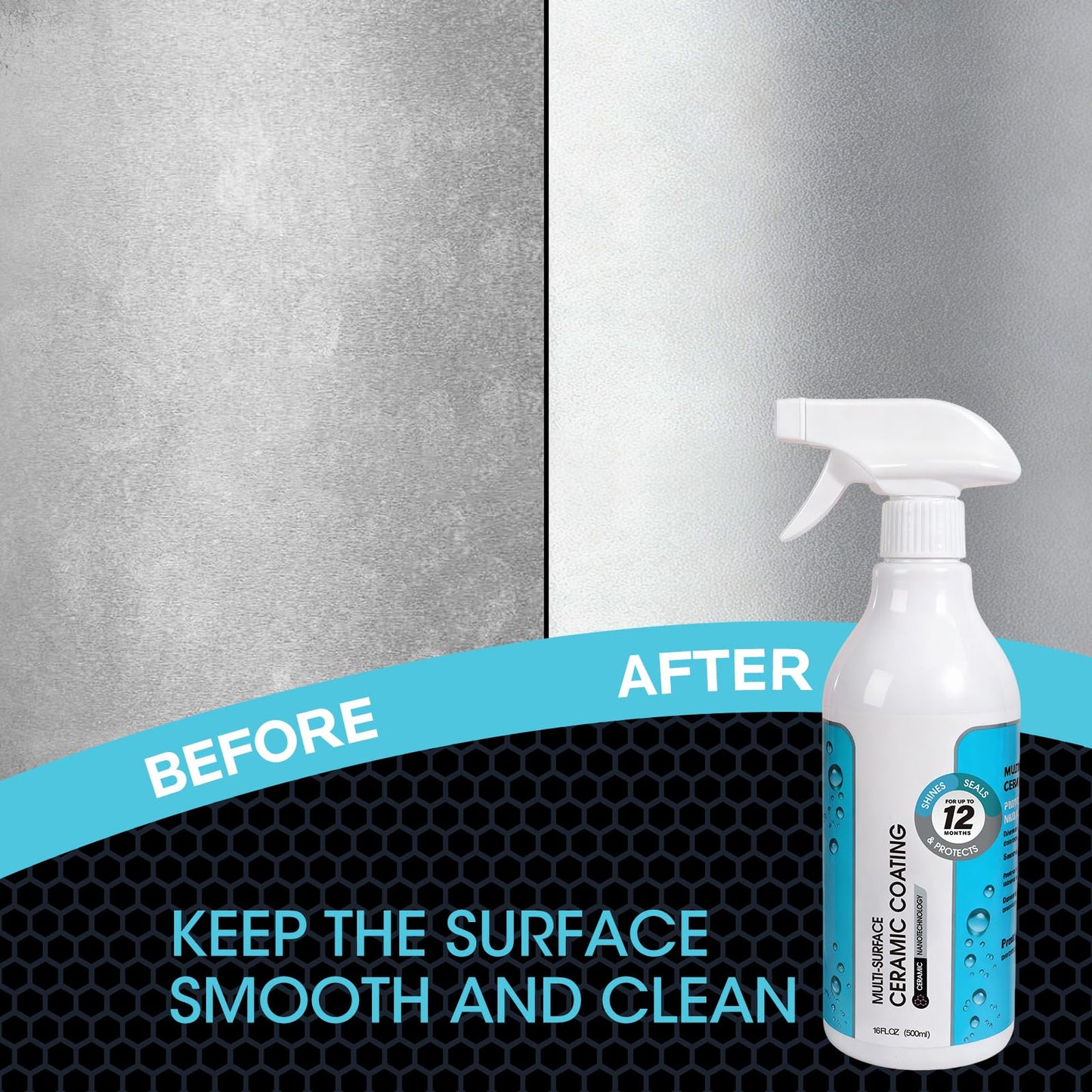 MineeCozee Ceramic Coating Spray for Stainless Steel & Glass - Fingerprint & Water-Spot Repellent, Long-Lasting Surface Protection for Kitchen & Bath (500ml)