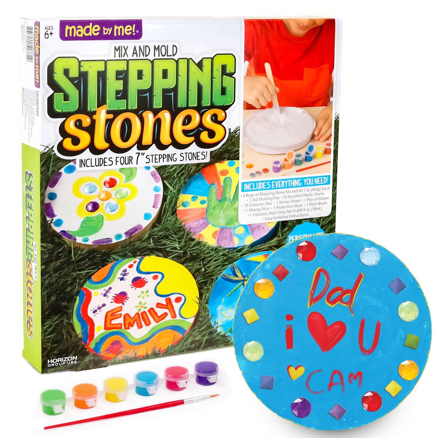 Made By Me Mix & Mold Your Own & Make 4 DIY Personalized Stepping Stones, Great Spring & Summer Weekend Activity, Perfect Keepsake, Birthday Party Idea for Kids Ages 5, 6, 7, 8, 9, Multicolor