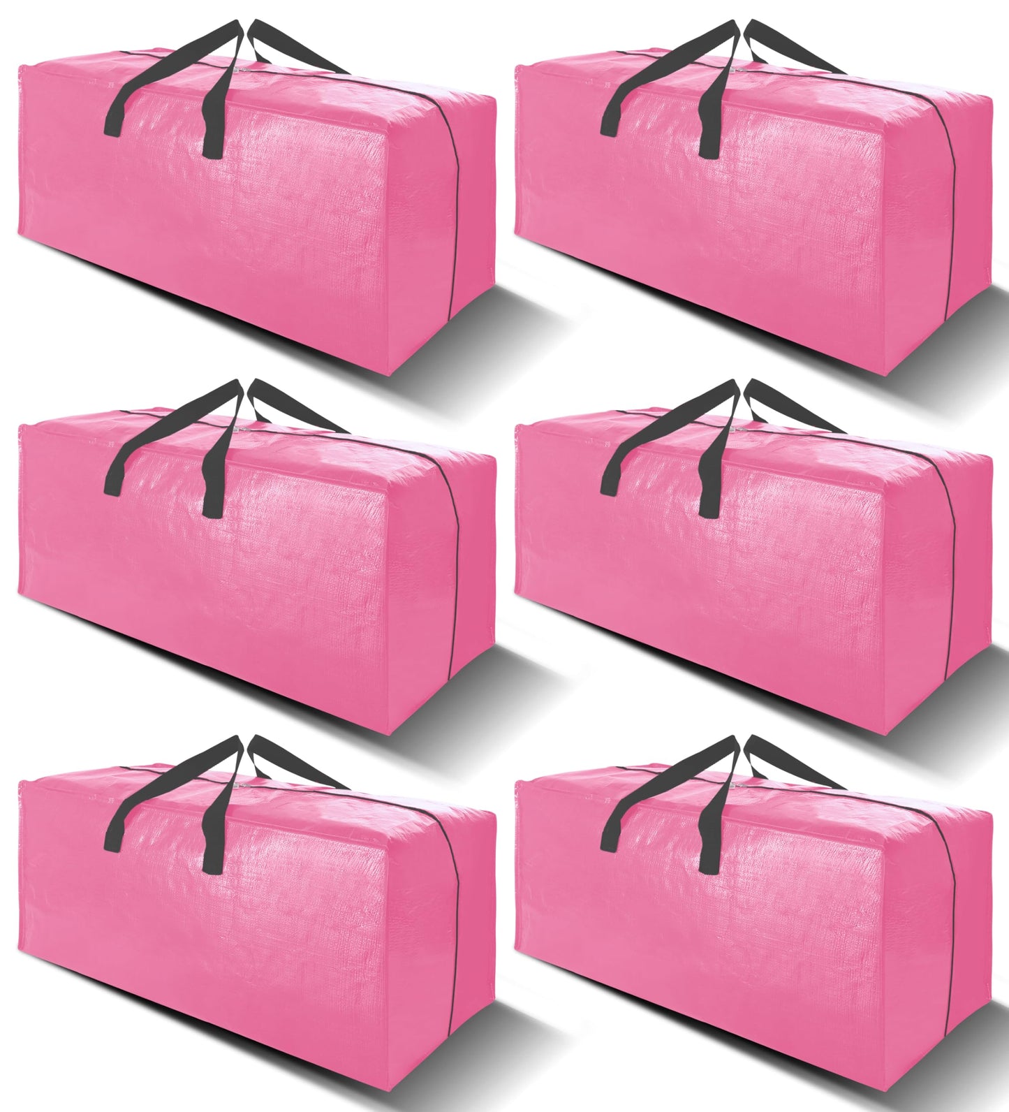 6 Pack Heavy Duty Extra Large Moving Bags W/Backpack Straps - Strong Handles & Zippers, Storage Totes For Space Saving, Fold Flat, Alternative to Box and Bin (40 gal, Pink)