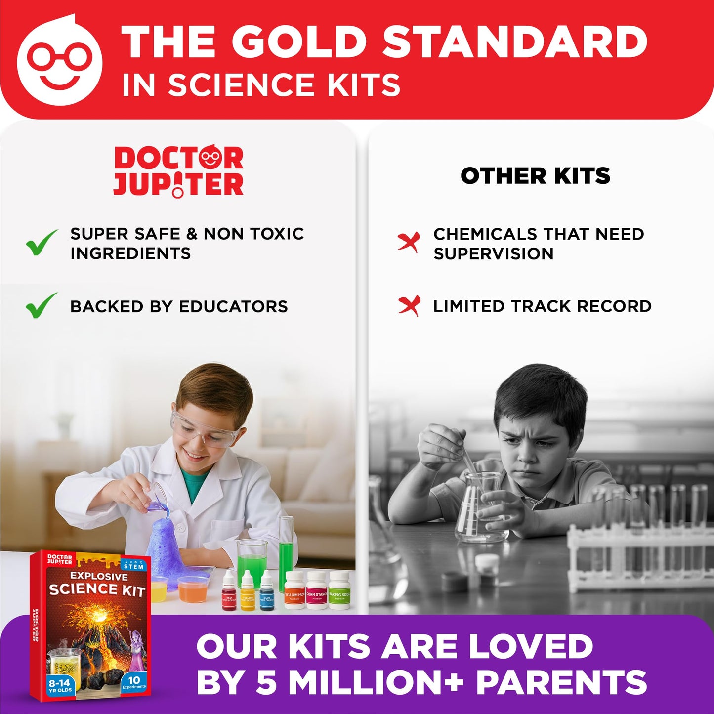 Doctor Jupiter Explosive Science Kit, Chemistry Set for Kids Ages 8-10-12-14 | Birthday Gift Ideas for Boys & Girls 8,9,10+ Years Old | STEM Toy with 10 Experiments | Learning & Educational Projects