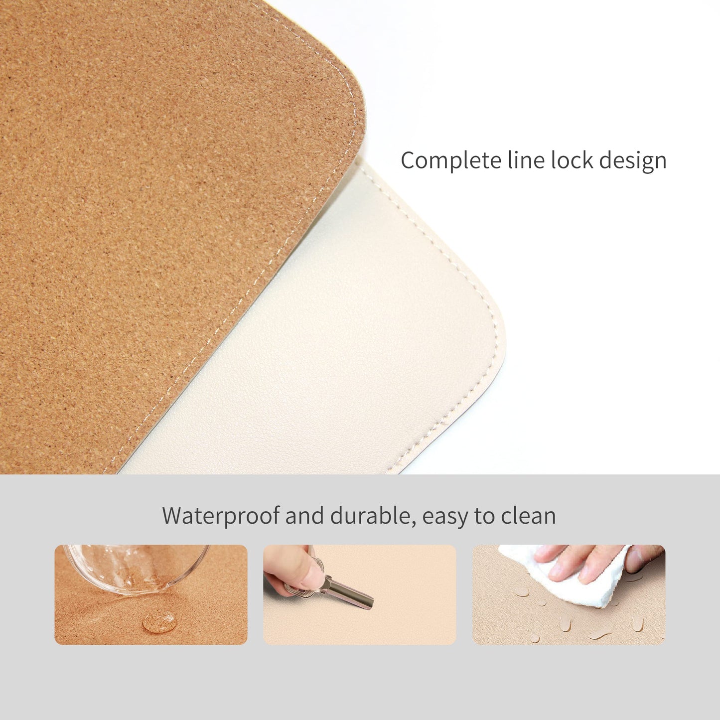 RENMTURE Dual-Sided Mouse Pad, Natural Cork & PU Leather Large Desk Pad for Office and Home Work, Desk Protector Non-Slip, Waterproof, Easy Clean (Apricot, 36"x17")