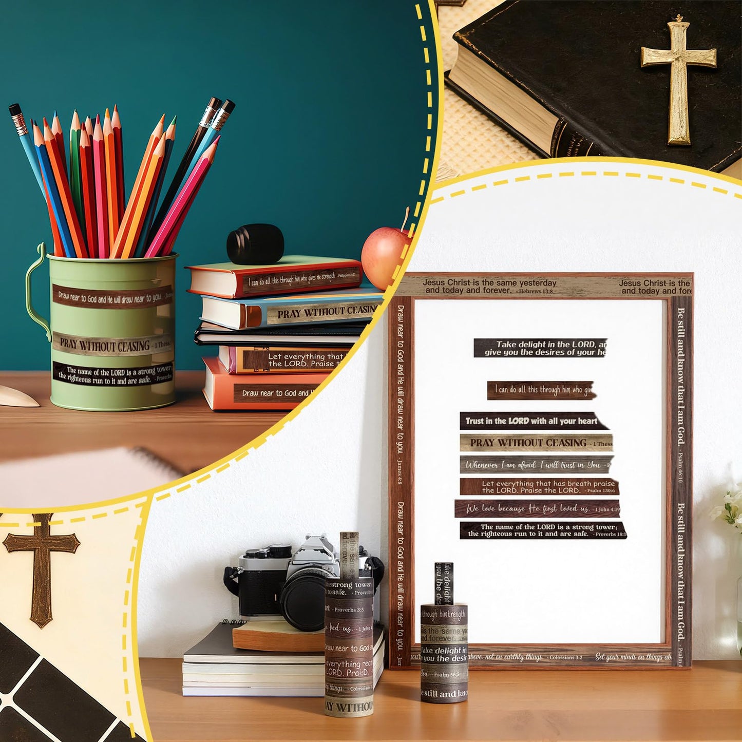 Janlaugh 24 Rolls Christian Washi Tape Gifts Bulk Religious Inspirational Scripture Supplies Bible Verse Wood Grain Washi Tape for Bible Journaling Study Crafting Floral Easter DIY Gifts