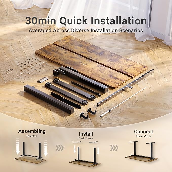 Claiks Electric Standing Desk, Adjustable Height Stand up Desk, 40x24 Inches Sit Stand Home Office Desk with Splice Board, Black Frame/Rustic Brown Top