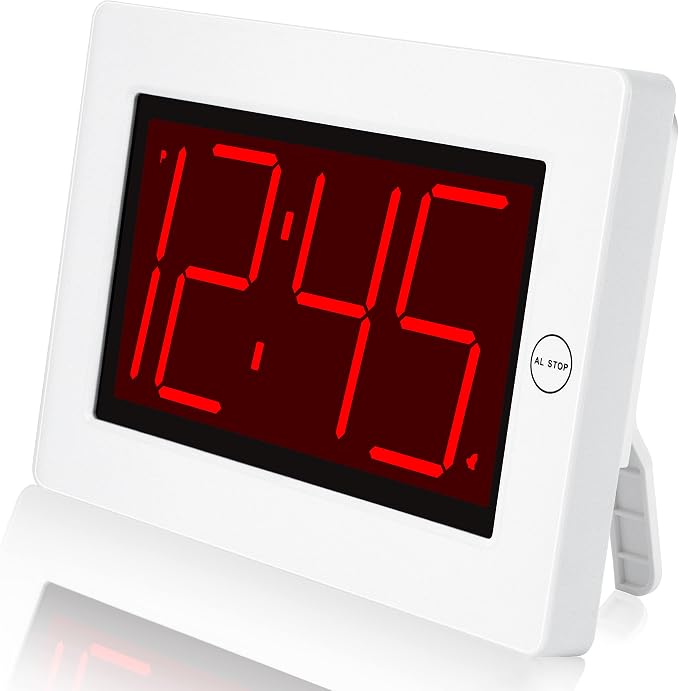 KWANWA Large Digital Alarm Clock, 3" LED Display Battery Operated, Dimmable Auto Night Mode, Easy to Read for Seniors Visually Impaired, Cordless Wall Clock or Table Clock for Bedroom Kitchen Office