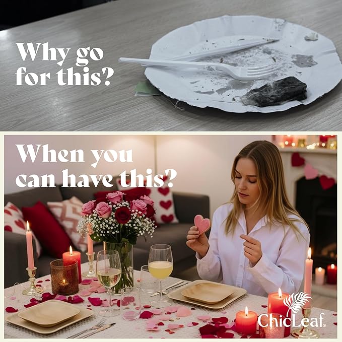 Chic Leaf Palm Leaf Disposable Bamboo Plates - Party Plates for Weddings & Event Appetizers, Indoor Events aRomantic Date Night Essentials - Biodegradable & Compostable - Party Supplies (9", 20 Pack)