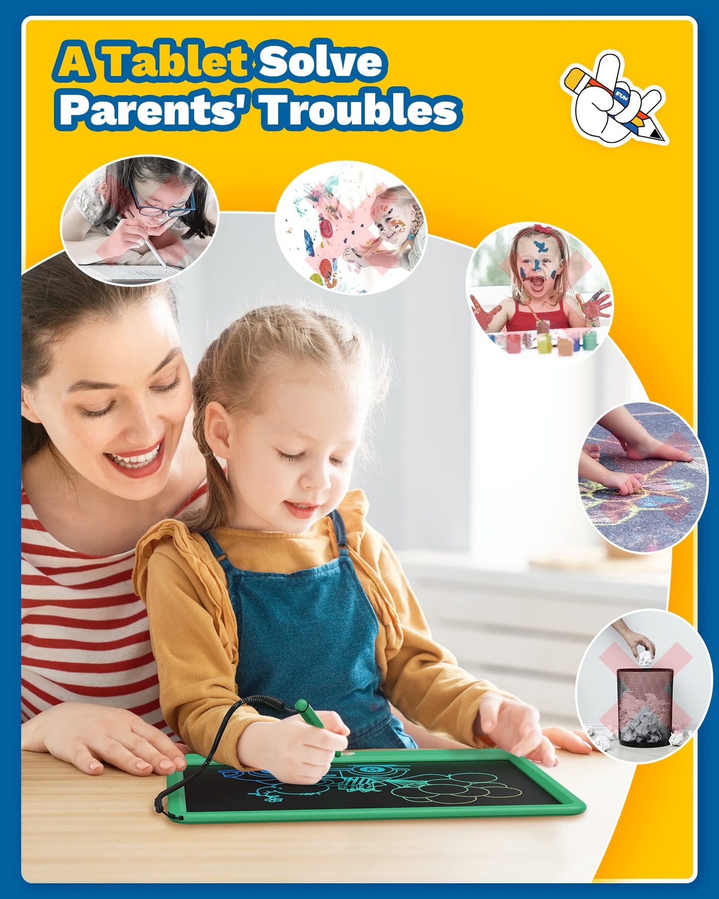 TEKFUN Toys 12" LCD Writing Tablet for Kids Ages 3–8, Drawing Tablet Toy for Boys & Girls, Easy Way to Keep Kids Busy, Mess-Free Doodle Board for Travel, Learning & Play