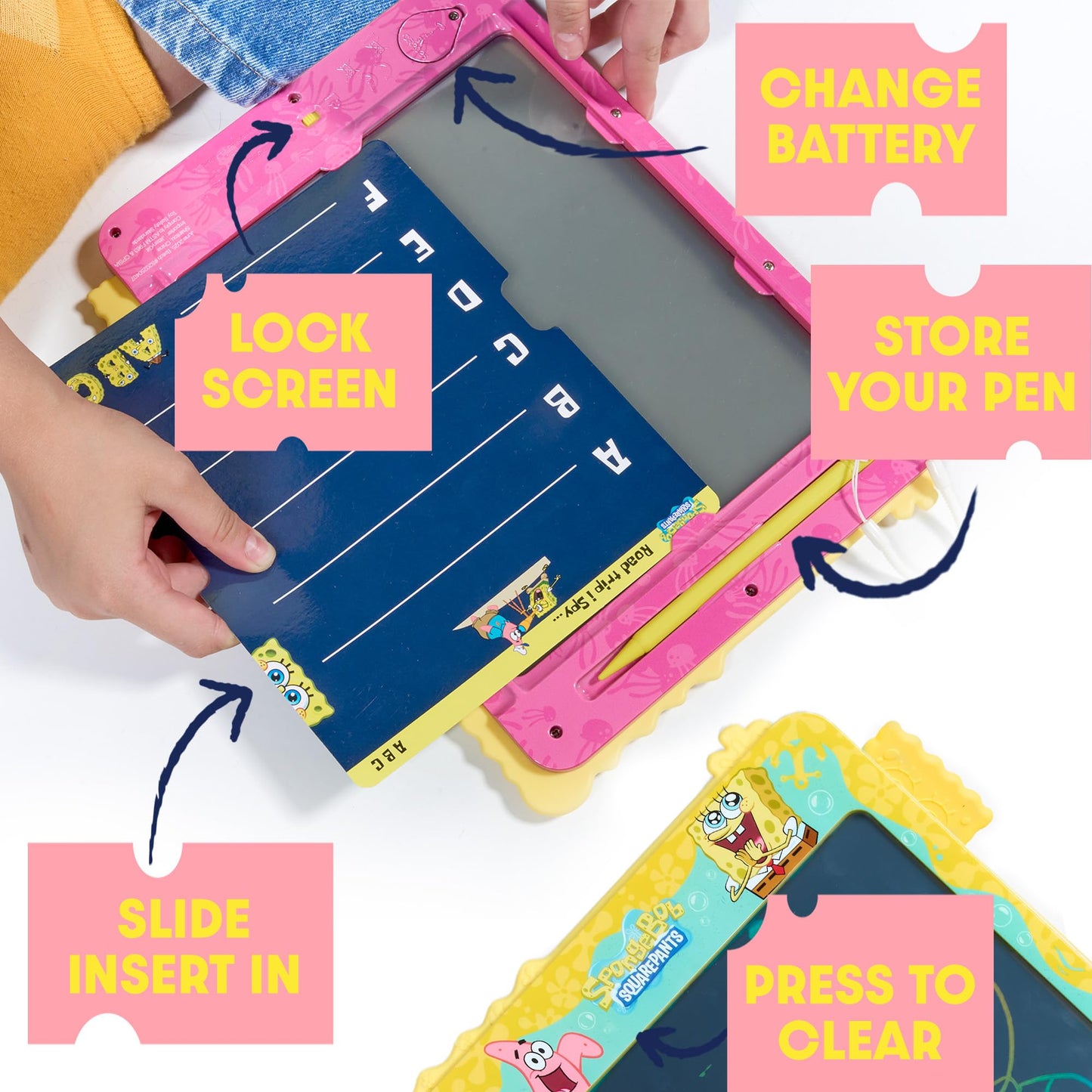 Spongebob ScribblePop LCD Writing Tablet – Reusable Doodle Board Drawing Pad & Tracing Cards – Mess‑Free Educational Travel Toy & Gift for Boys & Girls Ages 3–9