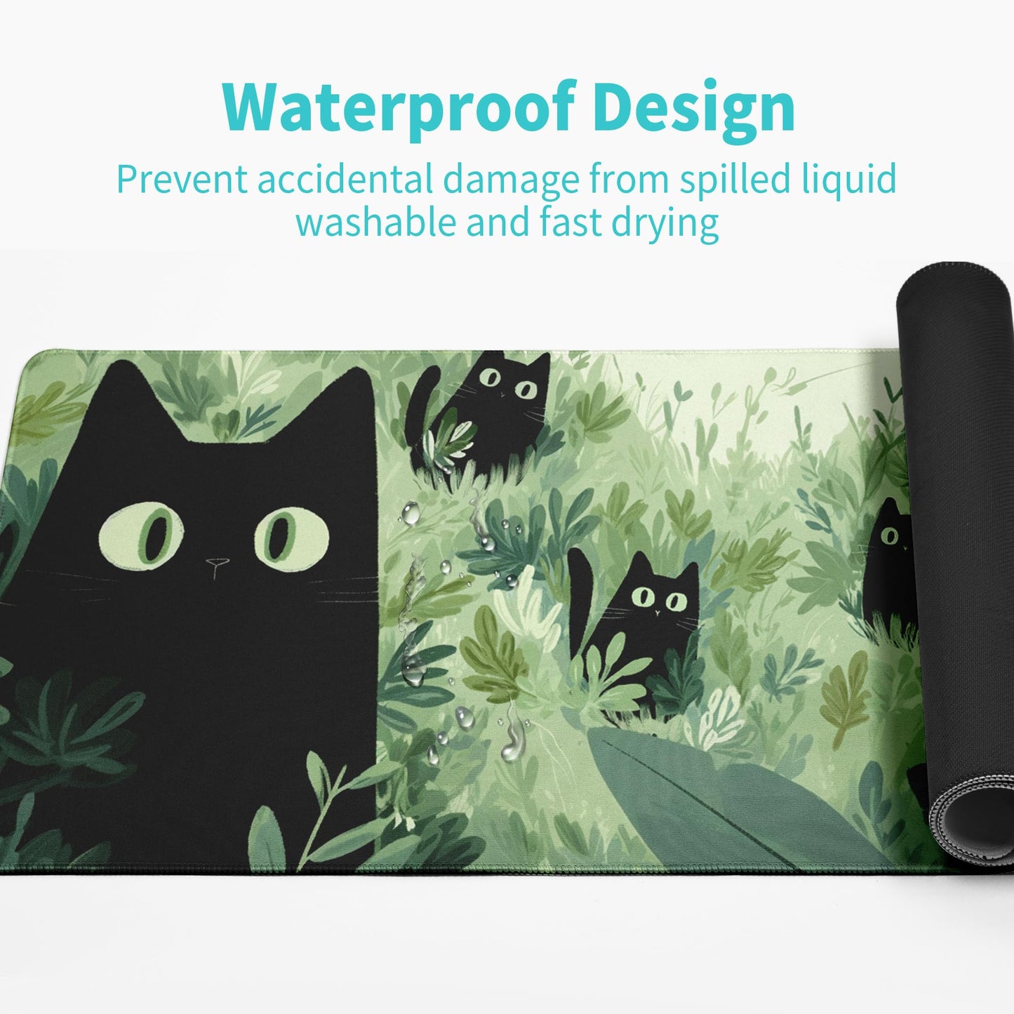 Black Cat Gaming Mouse Pad Large Desk Mat Extended Keyboard Mouse Pad Anime Mousepad with Non-Slip Base and Stitched Edge Mouse Mat Desk Pad 31.5 x 11.8 Mouse Pads for Desk Home Office Gaming