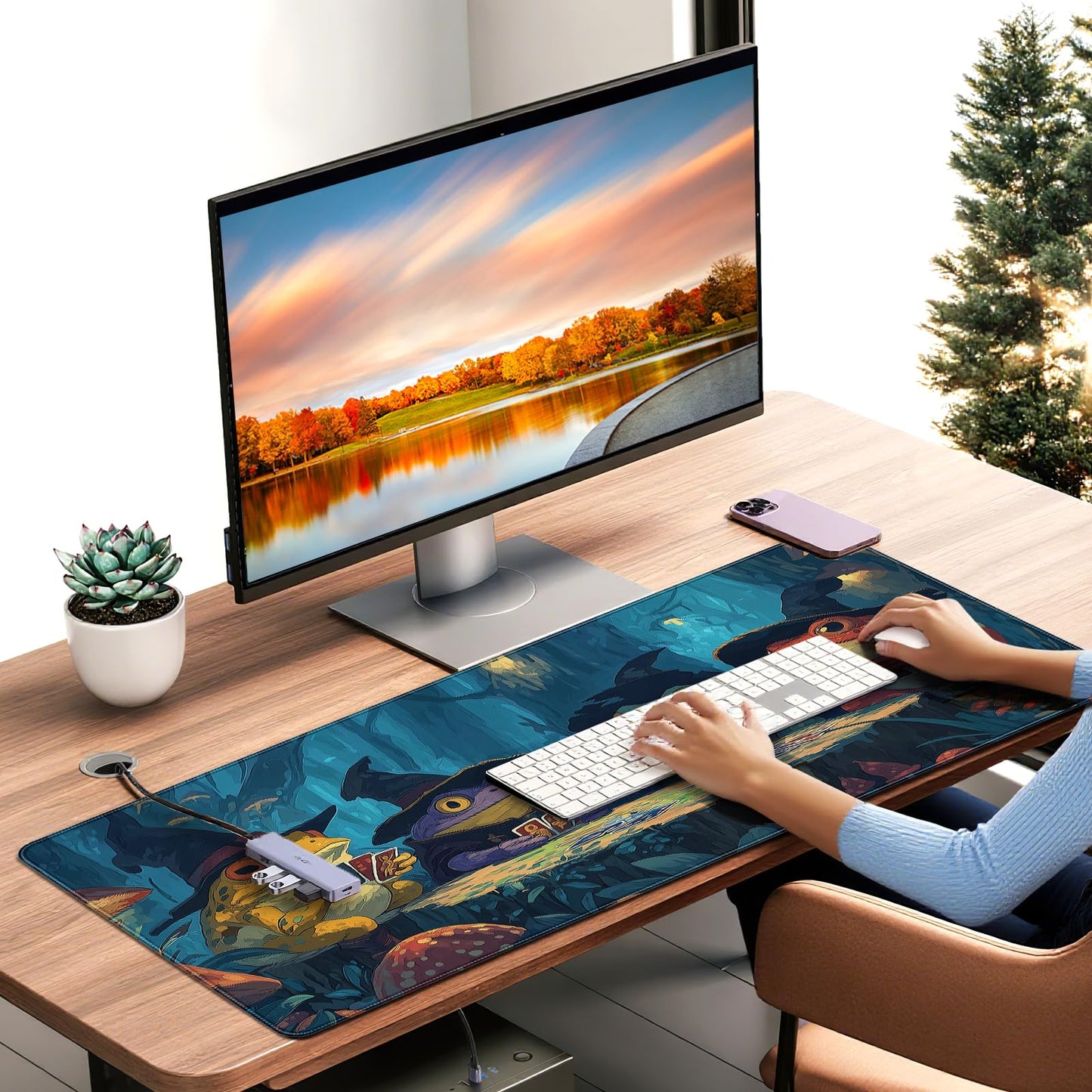 Anime Frog Playing Card Gaming Mouse Pad, Extended 35.4 x 15.7 Inches, Non-Slip Rubber Base, Stitched Edges,Water Proof， XXL Desk Mat