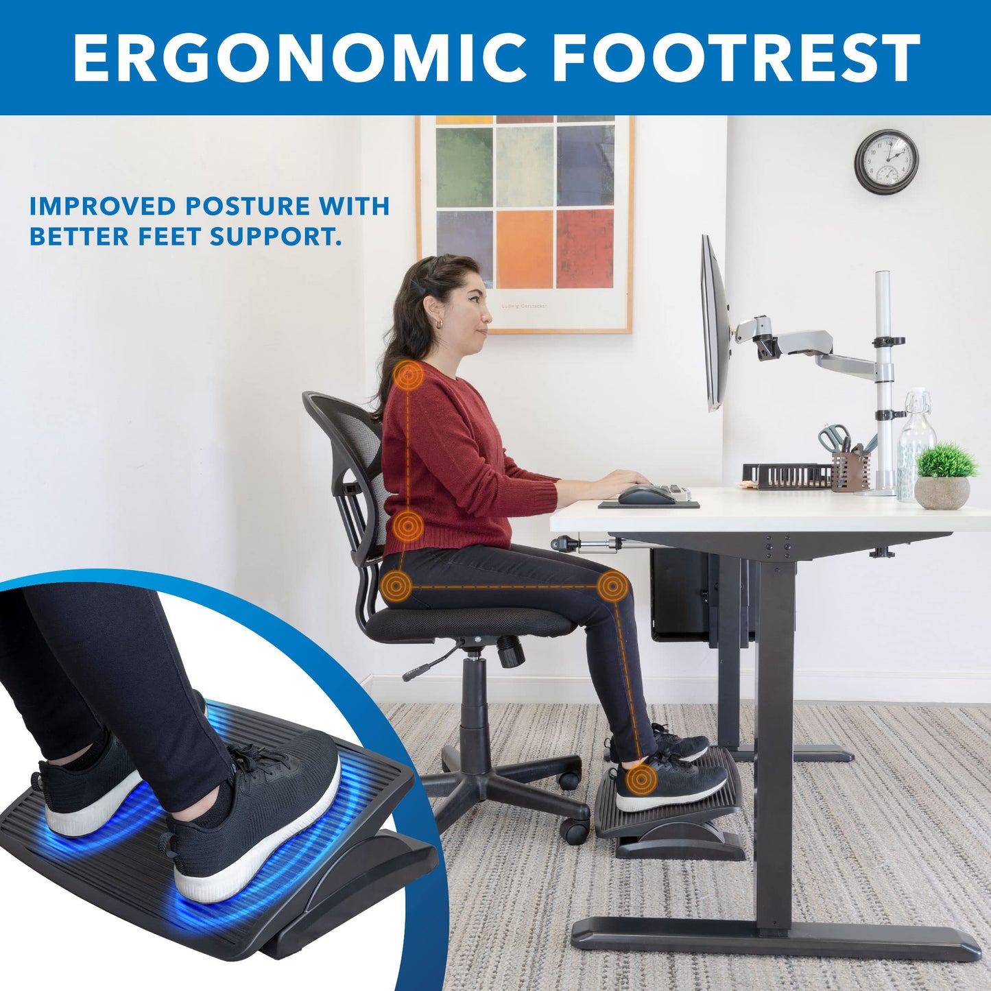 Mount-It! Under Desk Footrest, Adjustable Foot Rest Under Desk with 3 Tilt Positions, Large Non Slip Office Foot Rest with Massaging Surface, Ergonomic Foot Stool Under Desk for Home or Office