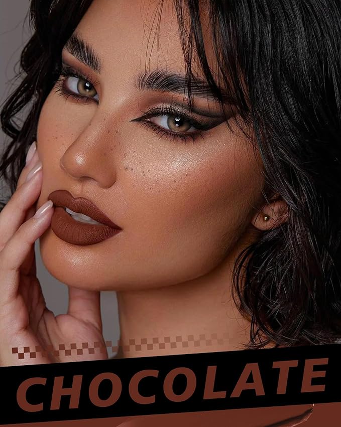 Dark Brown Lipstick Long Lasting, Matte Liquid Lipsticks for Women Non Transfer Smudgeproof Smooth and Easy to Appy Cruelty Free Lip Color, M50 Chocolate