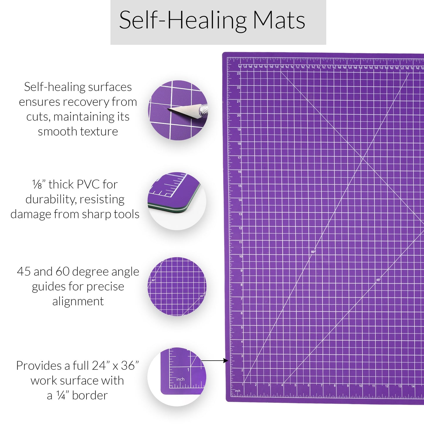 Breman Precision 24x36 Inch Self Healing Cutting Mat – 2-Sided 5-Ply PVC Purple/Gray Cutting Mats for Crafts, Sewing, Quilting & DIY Projects with Durable Non-Slip Surface and Precise Grid Lines