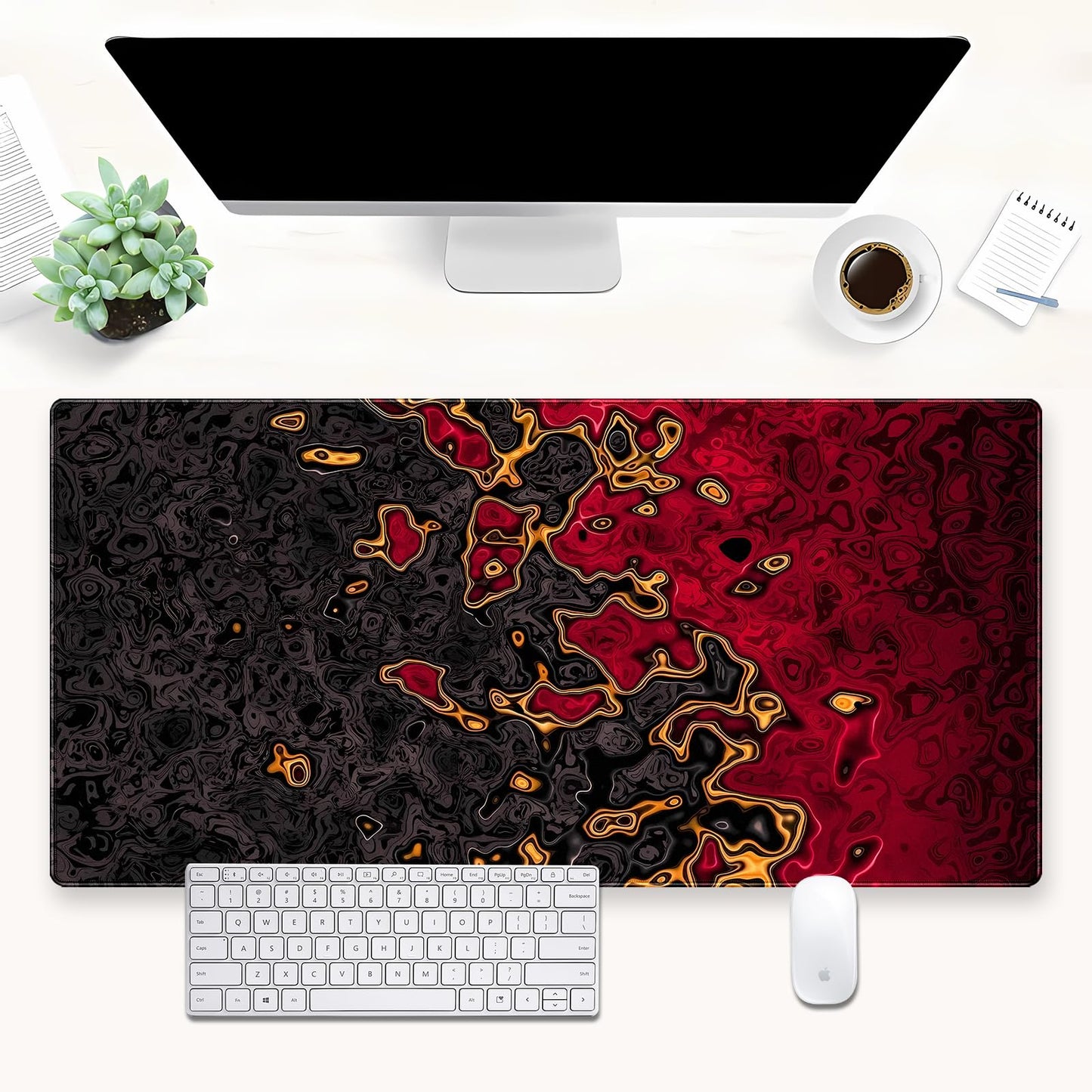 Shalysong Red and Black Large Gaming Mouse Pad, Fluid Abstract Art Desk Mat 31.5x15.7 inch, Extended XL Non-Slip Micro-Fiber Surface with Natural Rubber Base for Computer Laptop, Home or Office Use