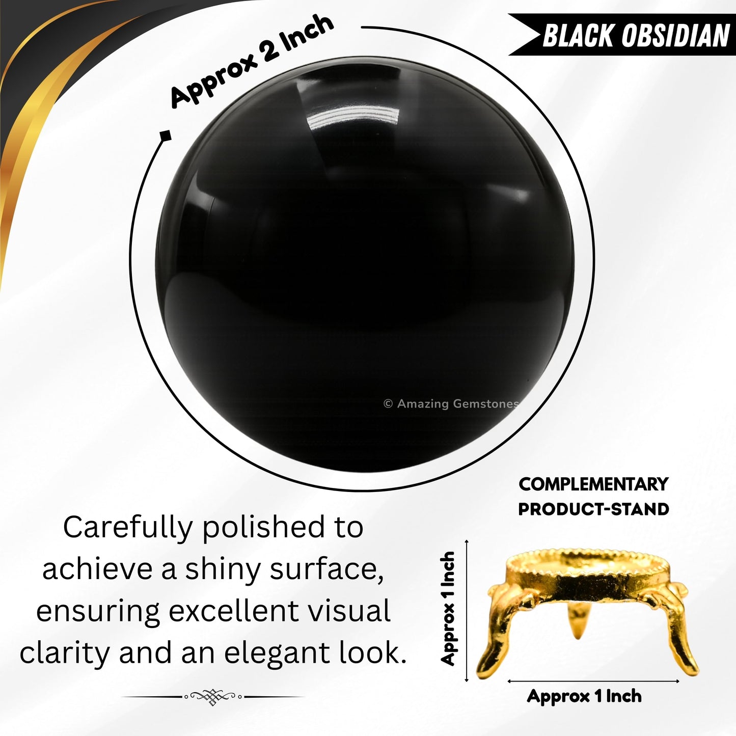 Amazing Gemstone Black Obsidian Crystal Ball with Stand - 2" Inches Crystal Sphere Meditation Balls for Witchcraft and Decorative Balls