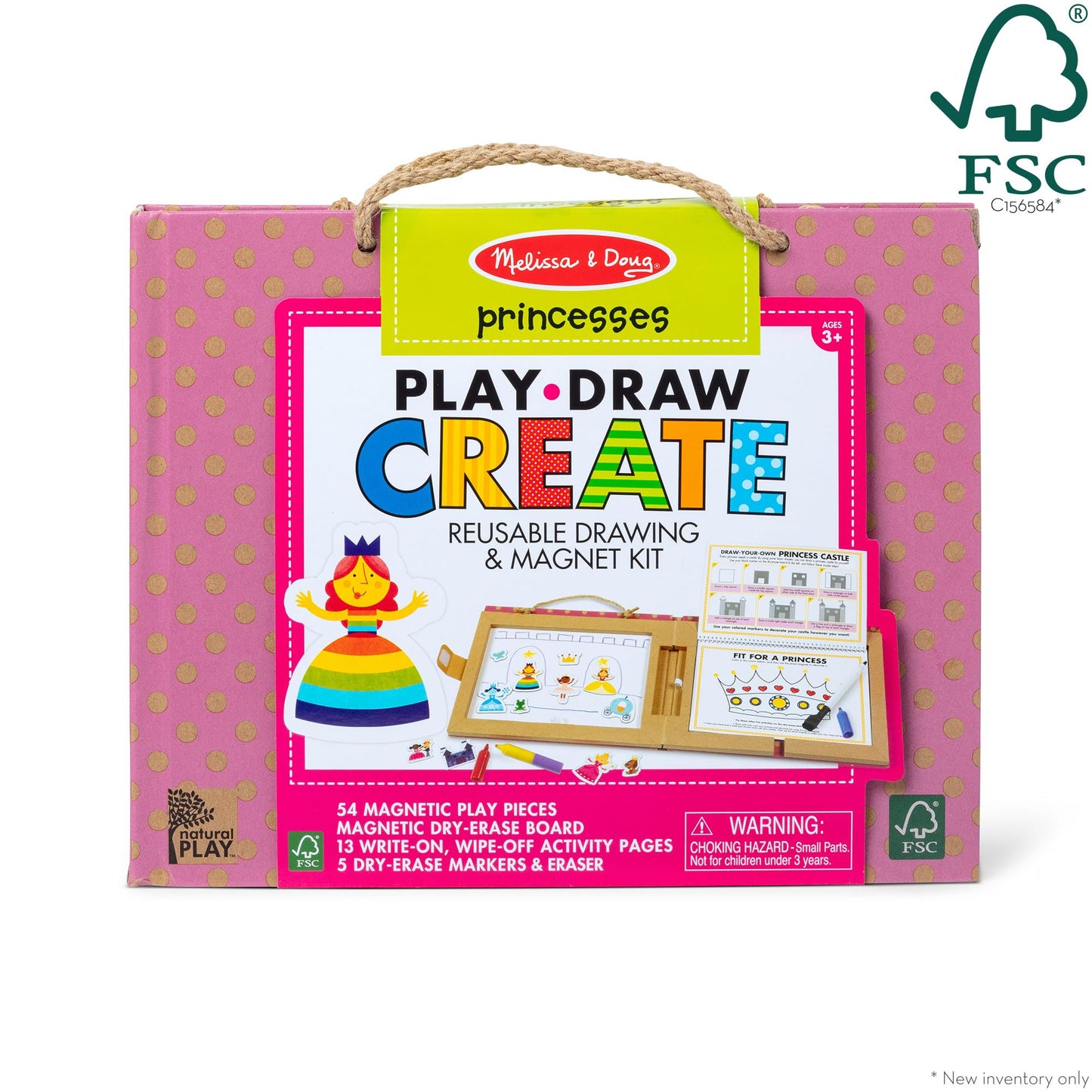Melissa & Doug Natural Play: Play, Draw, Create Reusable Drawing & Magnet Kit – Princesses (54 Magnets, 5 Dry-Erase Markers) - FSC Certified