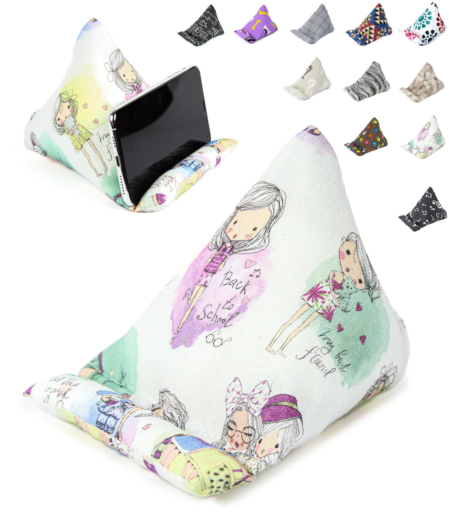 STEPHAN AND THEODORE Handmade Phone Pillow Holder - The Wedge Mobile Device Stand - Fabric Phone Stand for All iPhones, All Smartphones! 7 x 6.1 x 5.5 Inches (Dolls)