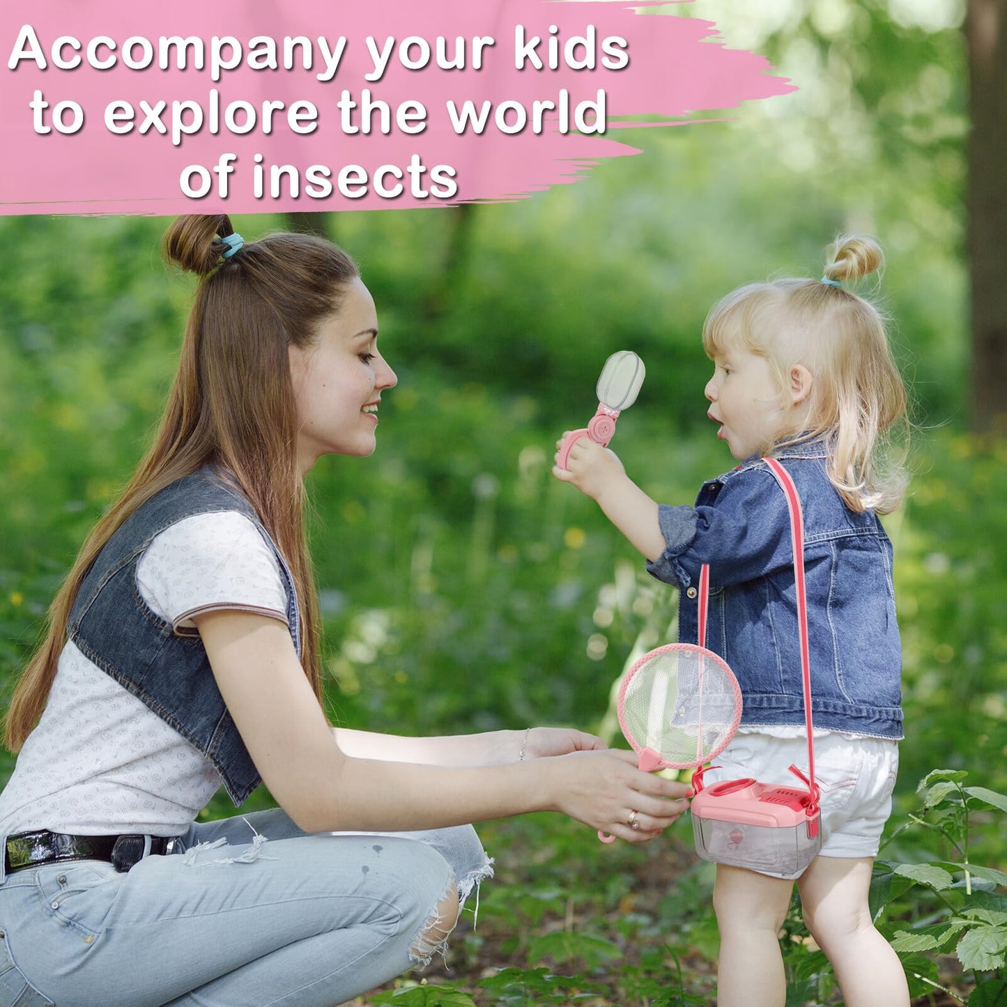 Biubee Bug Catcher for Kids - Sturdy Bugs Catching Kit Gifts with Butterfly Net Collector Insect Catcher Tweezer, Pink Bug Habitat Outdoor Explorer Kit for Girls Age 3 4 5 6 7 8