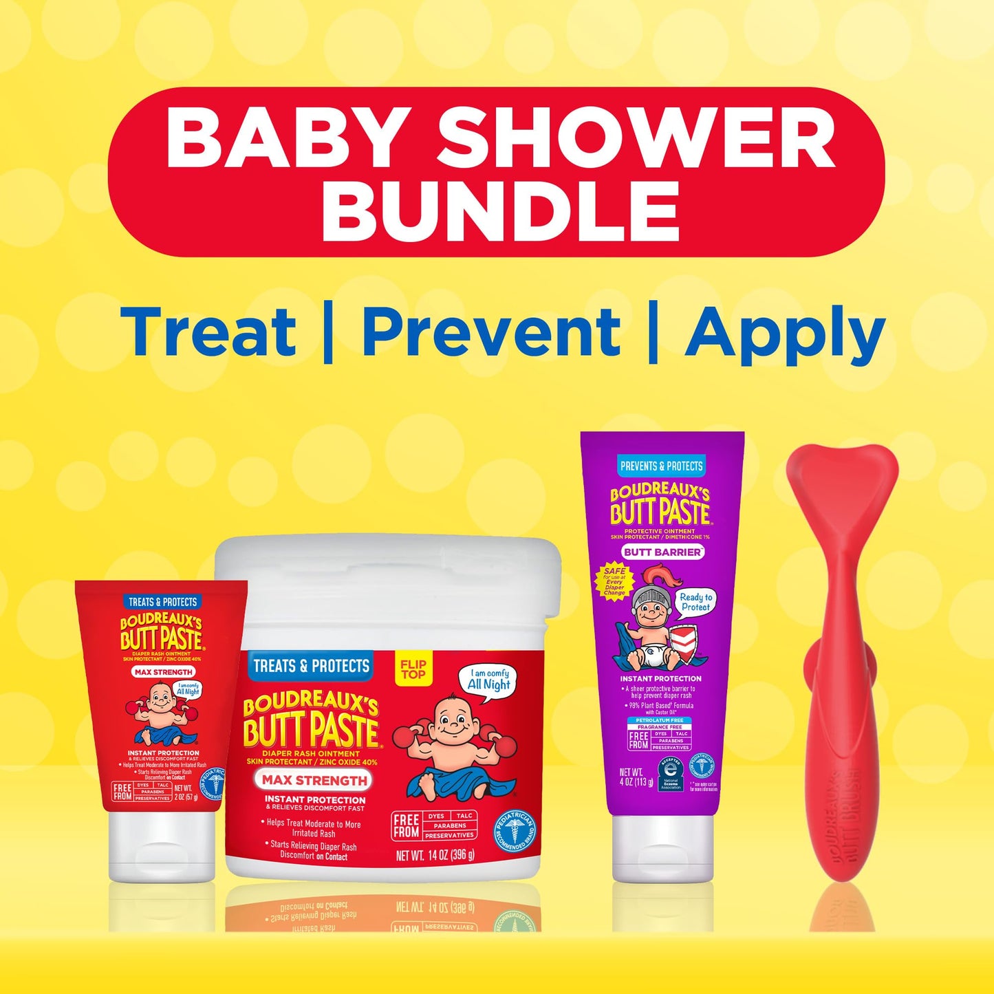 Boudreaux’s Butt Paste Baby Shower Bundle with 3 Newborn Essentials – Zinc Oxide Diaper Rash Cream (14 Oz Jar & 2 Oz Tube), Preventative Ointment (4 Oz Tube) and Silicone Applicator