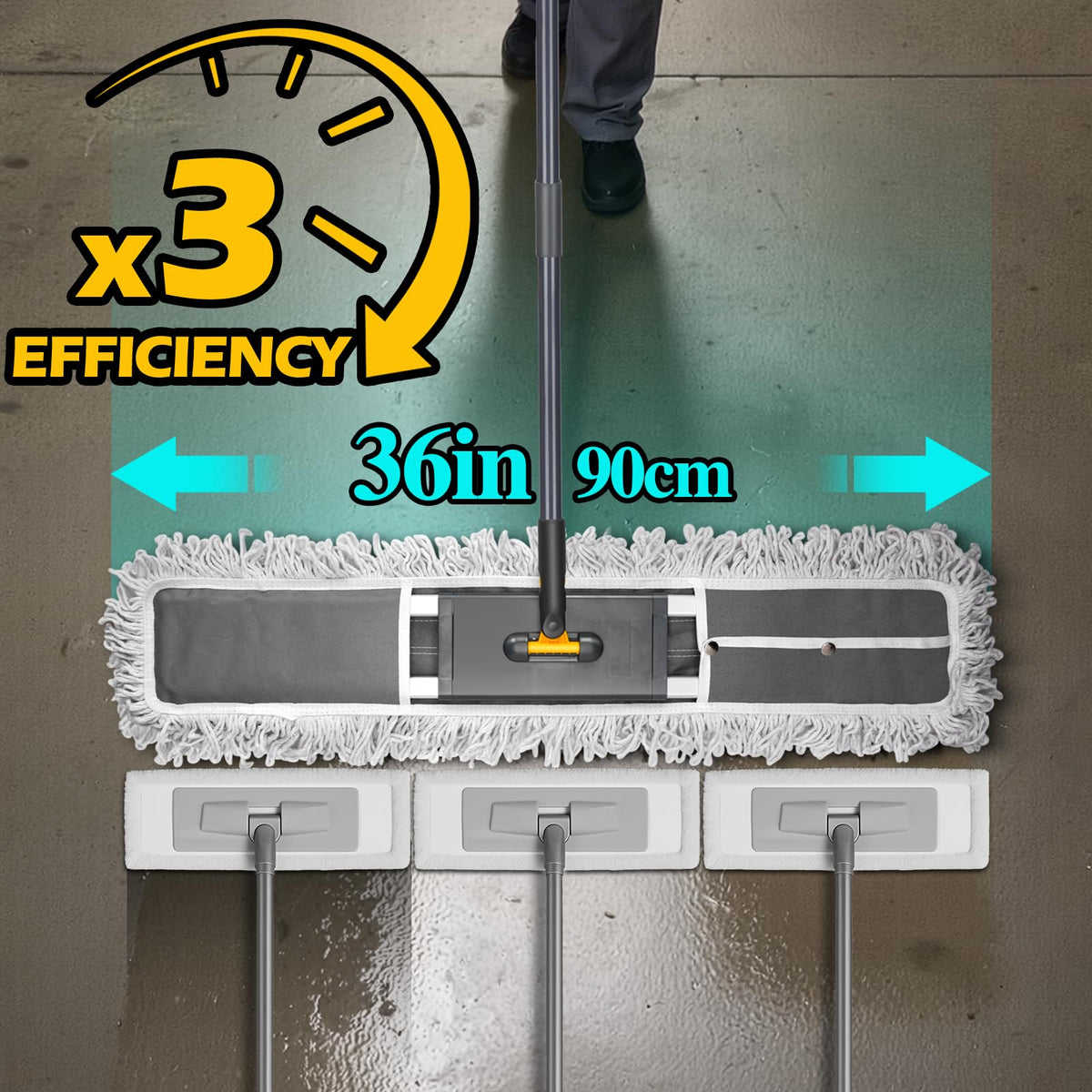 36” Commercial Dust Mop with 62” Adjustable Handle & 3 Reusable Pads