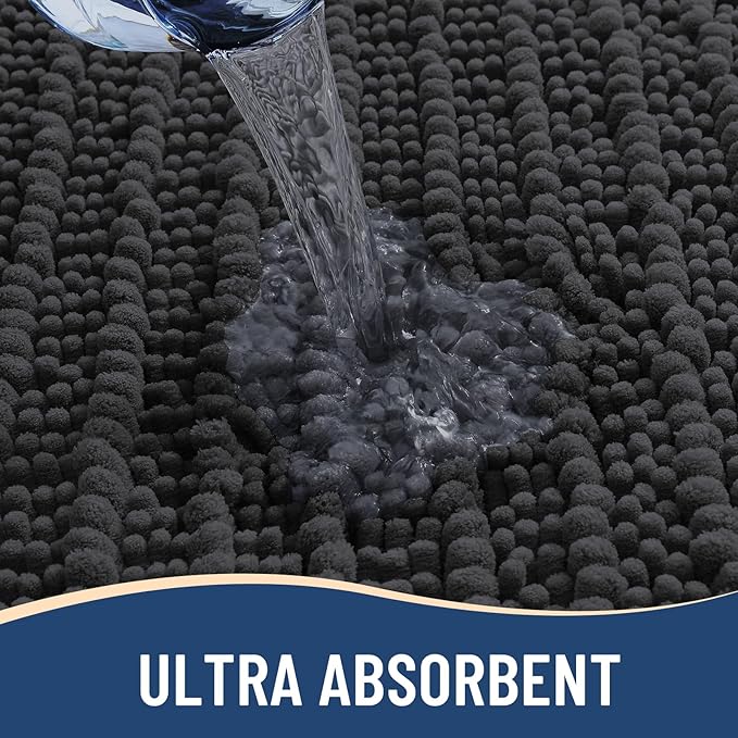 Arotive Luxury Chenille Bathroom Rug Mat, Extra Soft Thick Absorbent Shaggy Bath Rugs, Non-Slip Machine Wash Dry, Plush Bath Mats for Bathroom, Shower and Tub, 50x30, Dark Grey