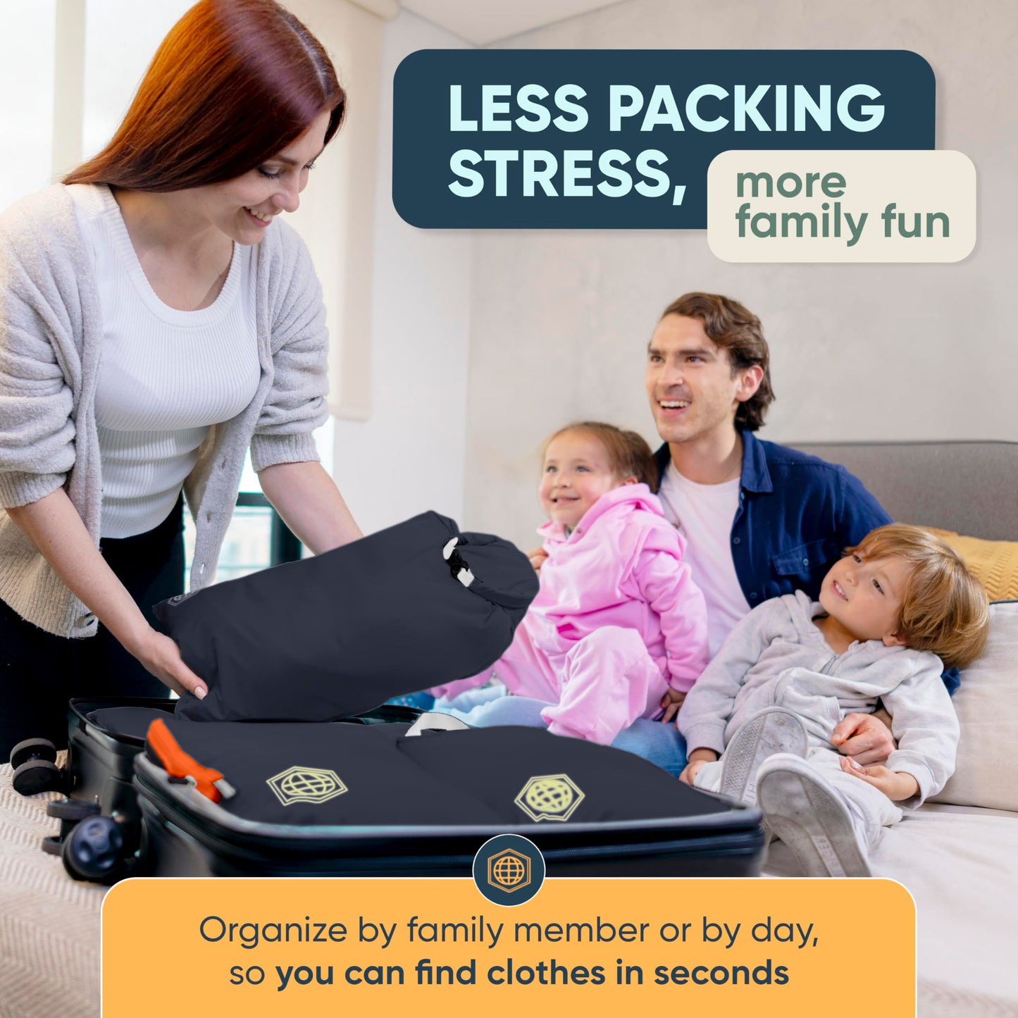 Large Compression Packing Cubes for Travel-Packing Cube Luggage Organizers 7 Piece Set for Checked Luggage-Ultralight, Expandable/Compression Bags by TRIPPED Travel Gear (Grey/Orange)