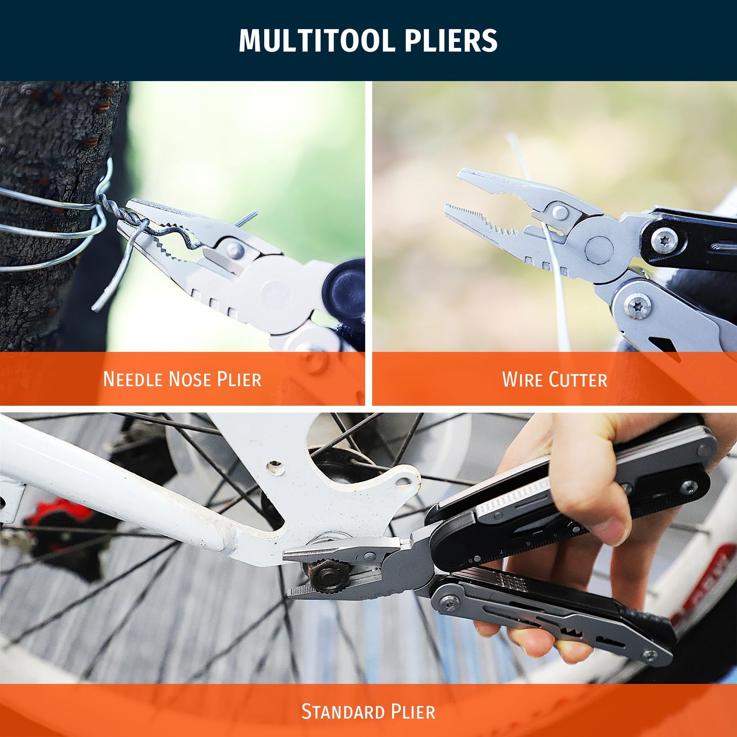 INWELL 12-in-1 Multitool Pliers with Safety Lock, Fire Starter & Whistle, Stainless Steel Pocket Knife, Camping Multitool with Detachable Scissors for Outdoor Survival, EDC Gear