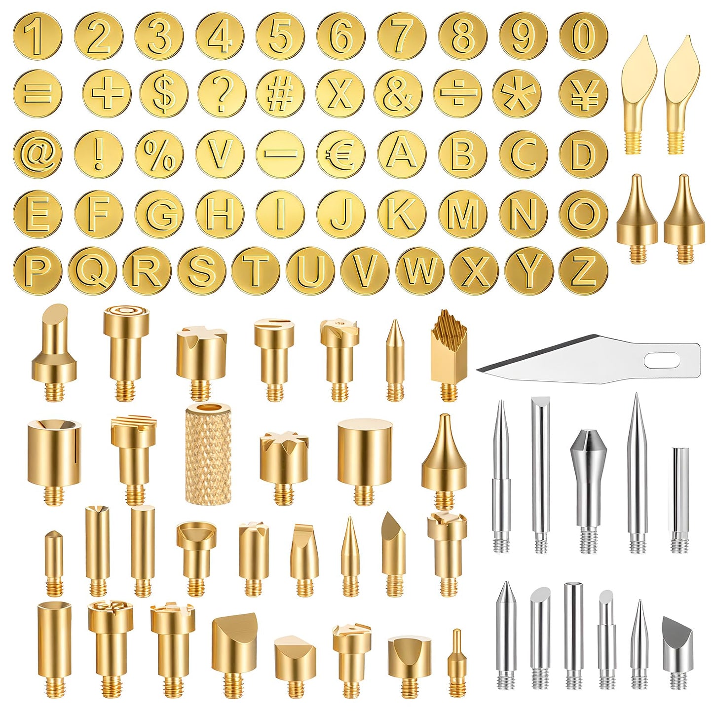 99 Pcs Wood Burning Tips Kit Pyrography Wood Burning Tip Set Letter Wood-Burning-Tip Set Including Alphabet Number Symbol for Wooden Burner Craft DIY Embossing Carving Crafts