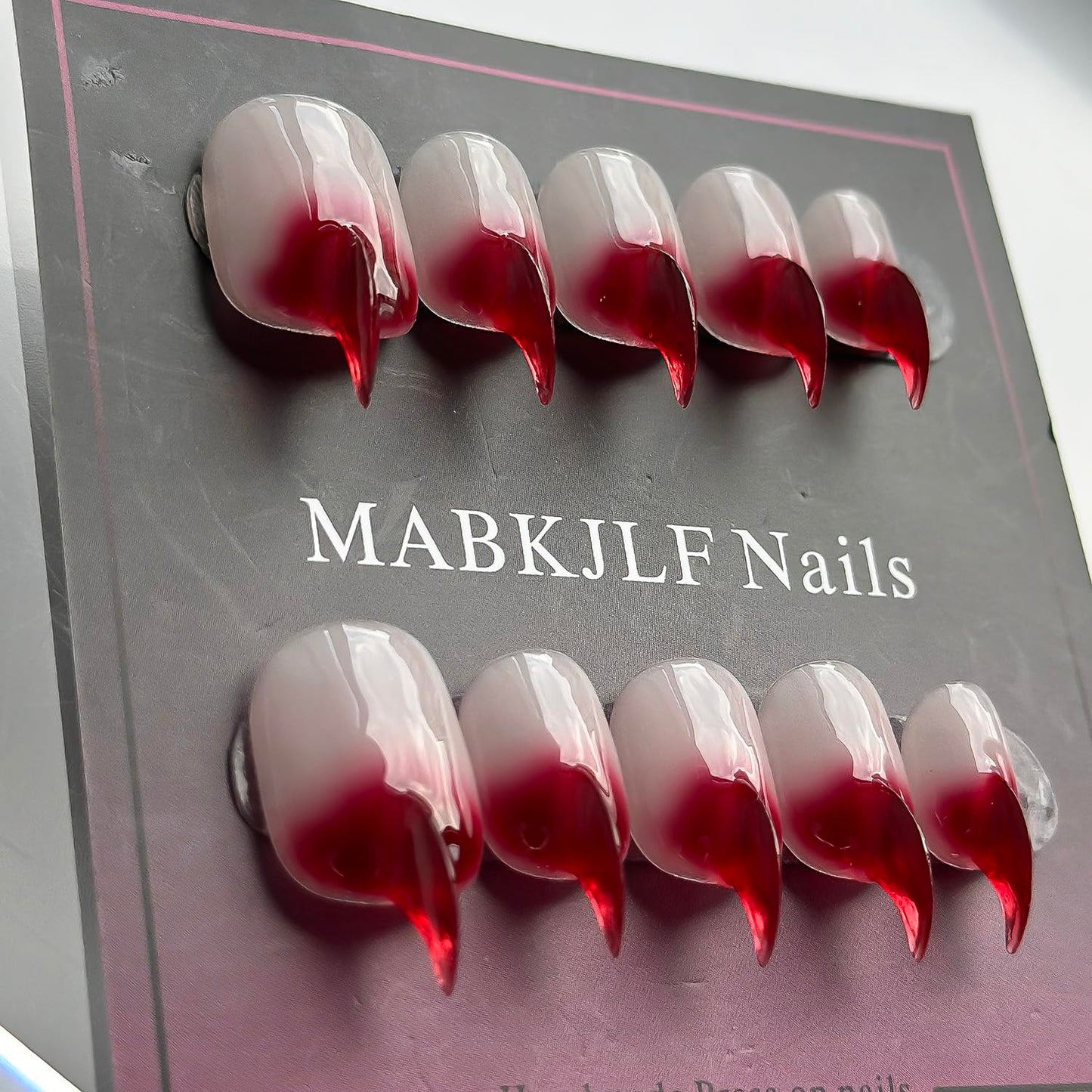 Halloween Press on Nails Luxury Short Stiletto Handmade Cat Claw Unique Reusable ABS Material Red Fake Nails Eagle Claw False Nails Gradient Glossy Glue on Nail Curved Thick Acrylic Nail(M)