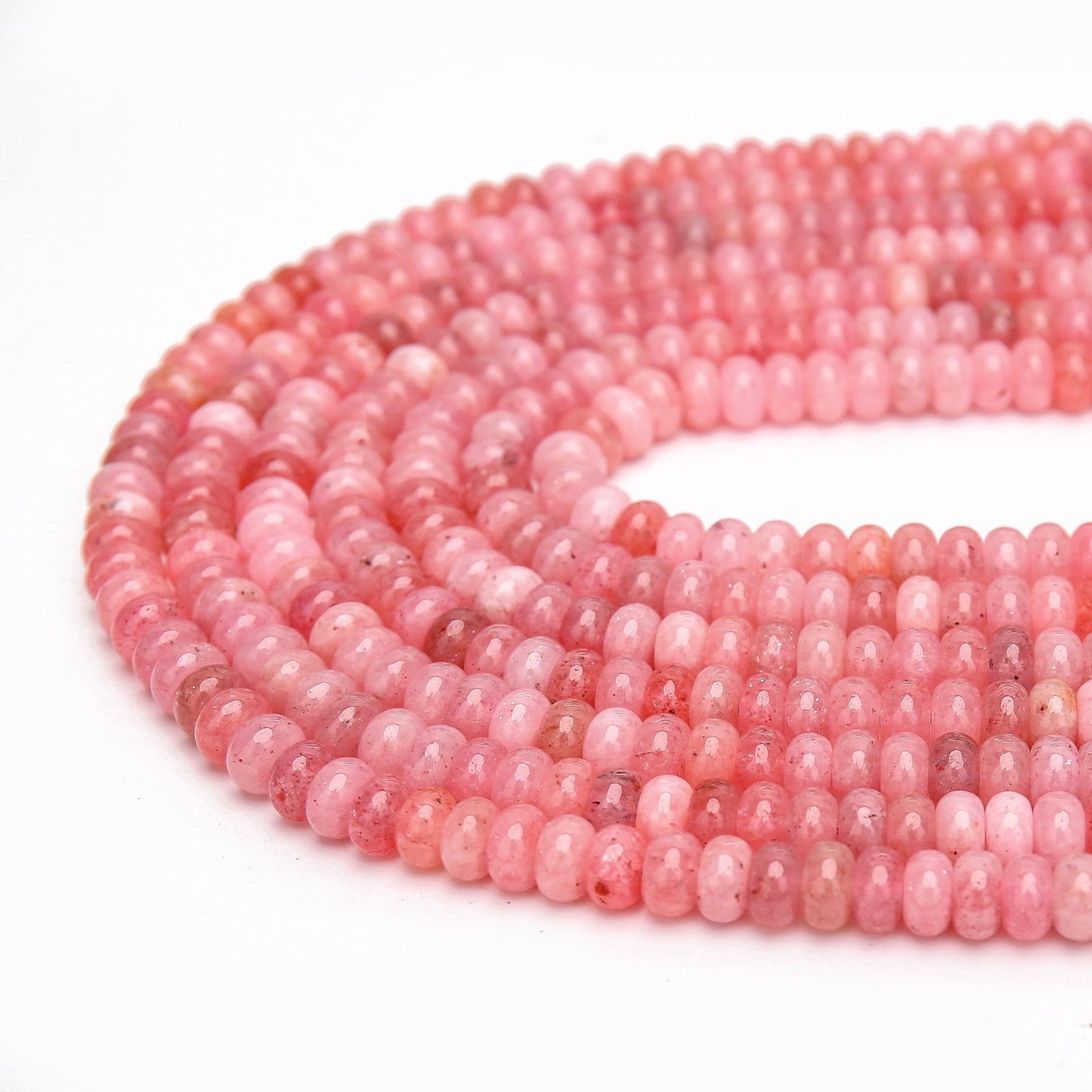 AUREHEN 2 Strands (150PCs) Pink Jade Rondelle Beads, 5 * 8mm Gemstone Loose Spacer Abacus Disk Beads for DIY Bracelet Necklace Earrings Jewelry Making, Craft Supplies Beading Kit