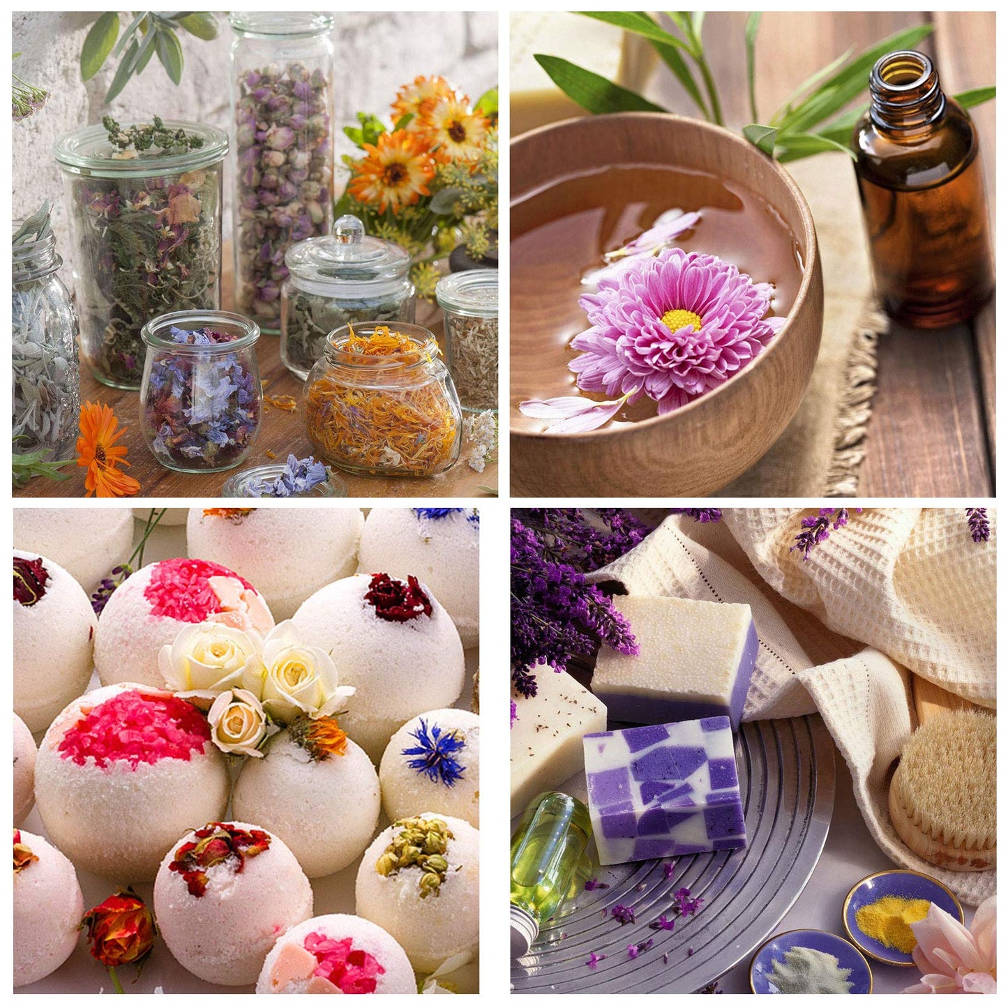 SACATR 16 Bags Dried Flowers,100% Natural Dried Flowers Herbs Kit for Soap Making, DIY Candle Making,Bath - Include Rose Petals,Lavender,Don't Forget Me,Lilium,Jasmine,Rosebuds and More
