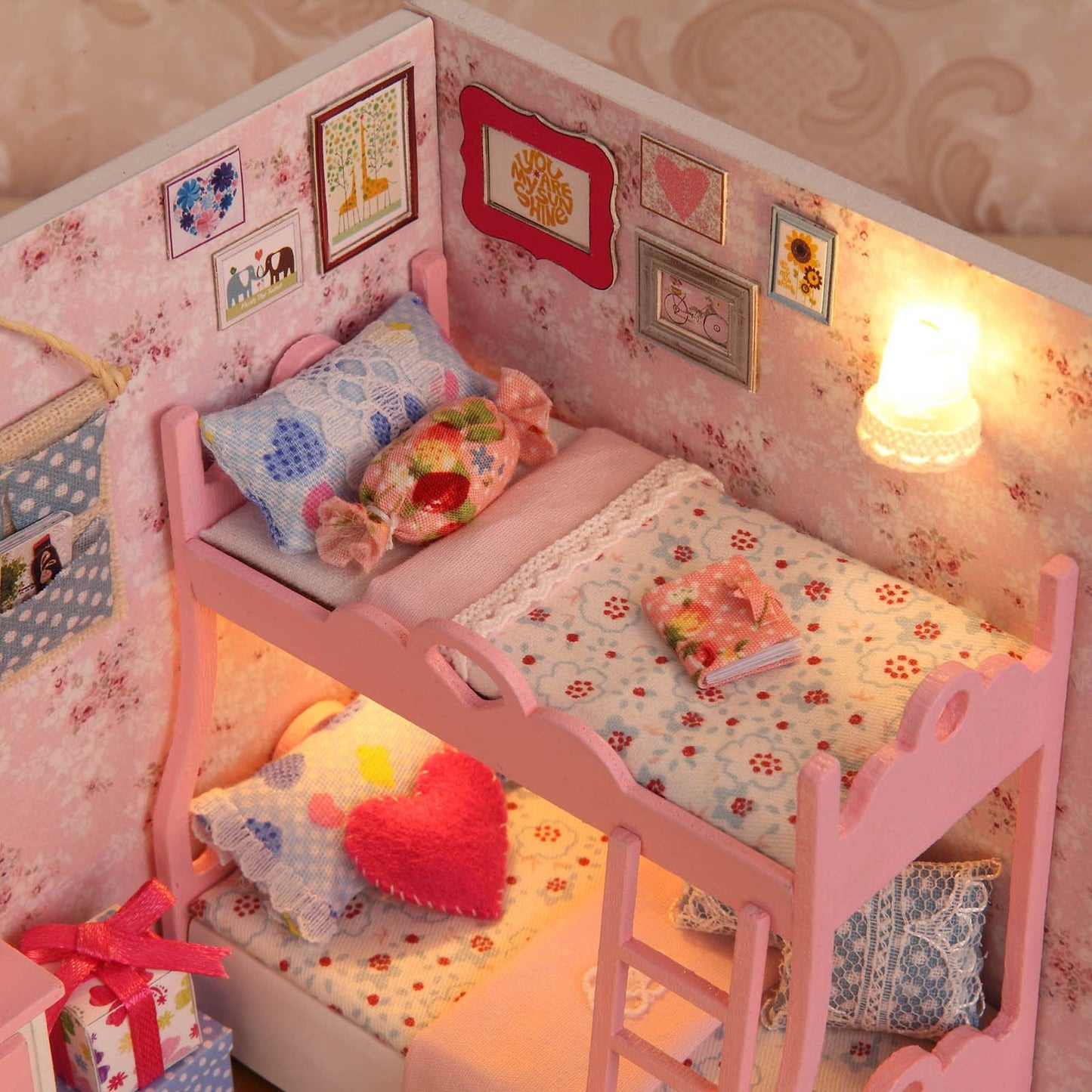 Ogrmar Wooden Dollhouse Miniatures DIY House Kit with Cover and Led Light-Blossom Age