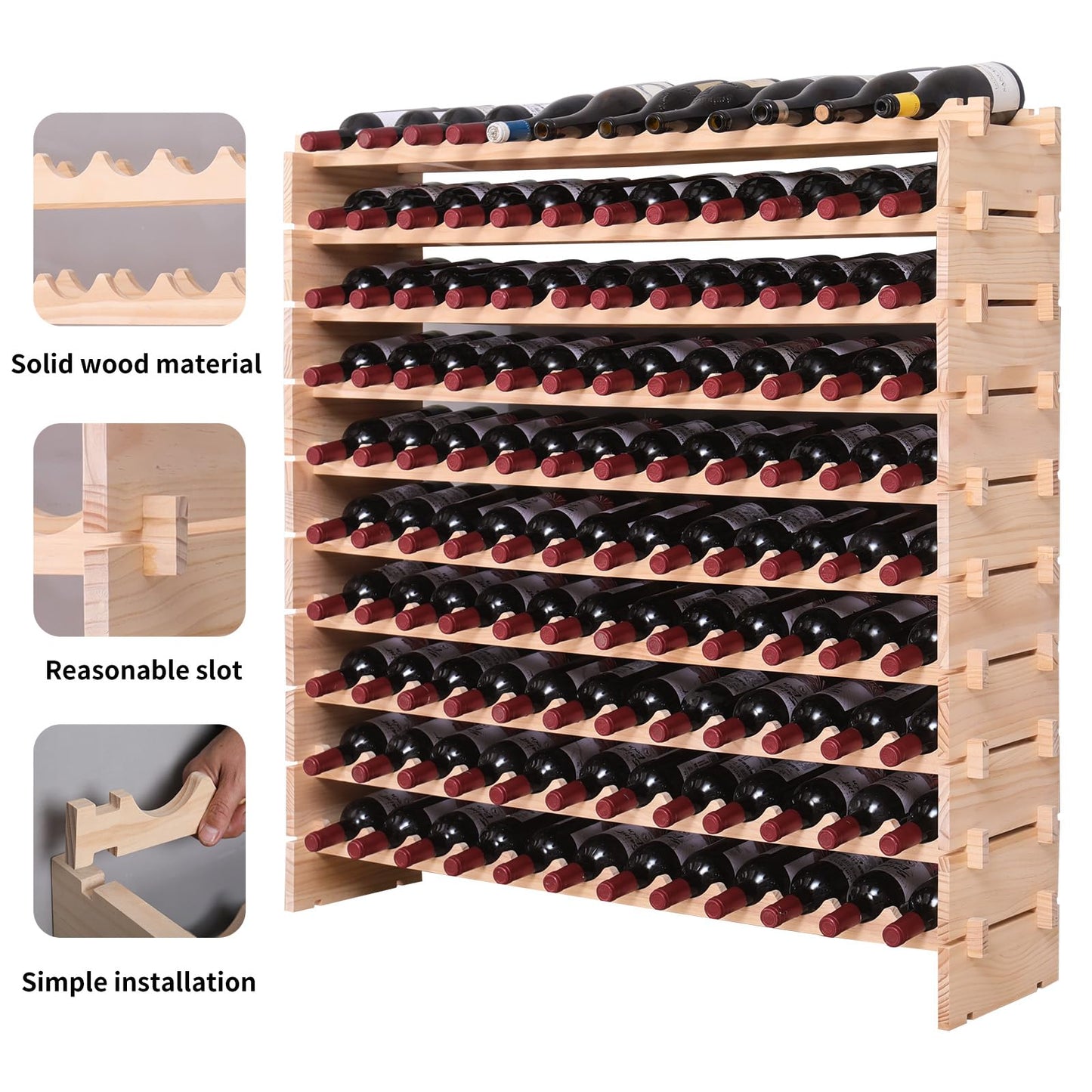 fdjamy Wine Rack freestanding Floor Cabinet 144bottle Wood Stackable Storage Modular Wine Holder Display Shelves ﻿