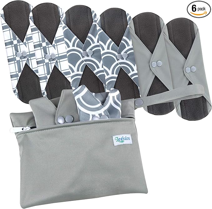 Leekalos Reusable Bamboo Cloth Pads - Light Incontinence Pads - Pack of 6, 1 Cloth Mini Wet Bag