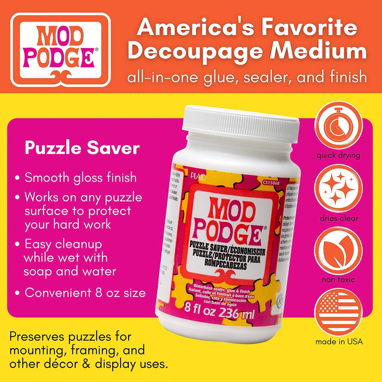 Mod Podge Puzzle Saver Glue Kit, Adhesive Brushes for Jigsaw Puzzles, Boards, Mats, Pixiss Accessory Kit with Glue Spreaders, Gloves, Brushes, Palette Knife Set