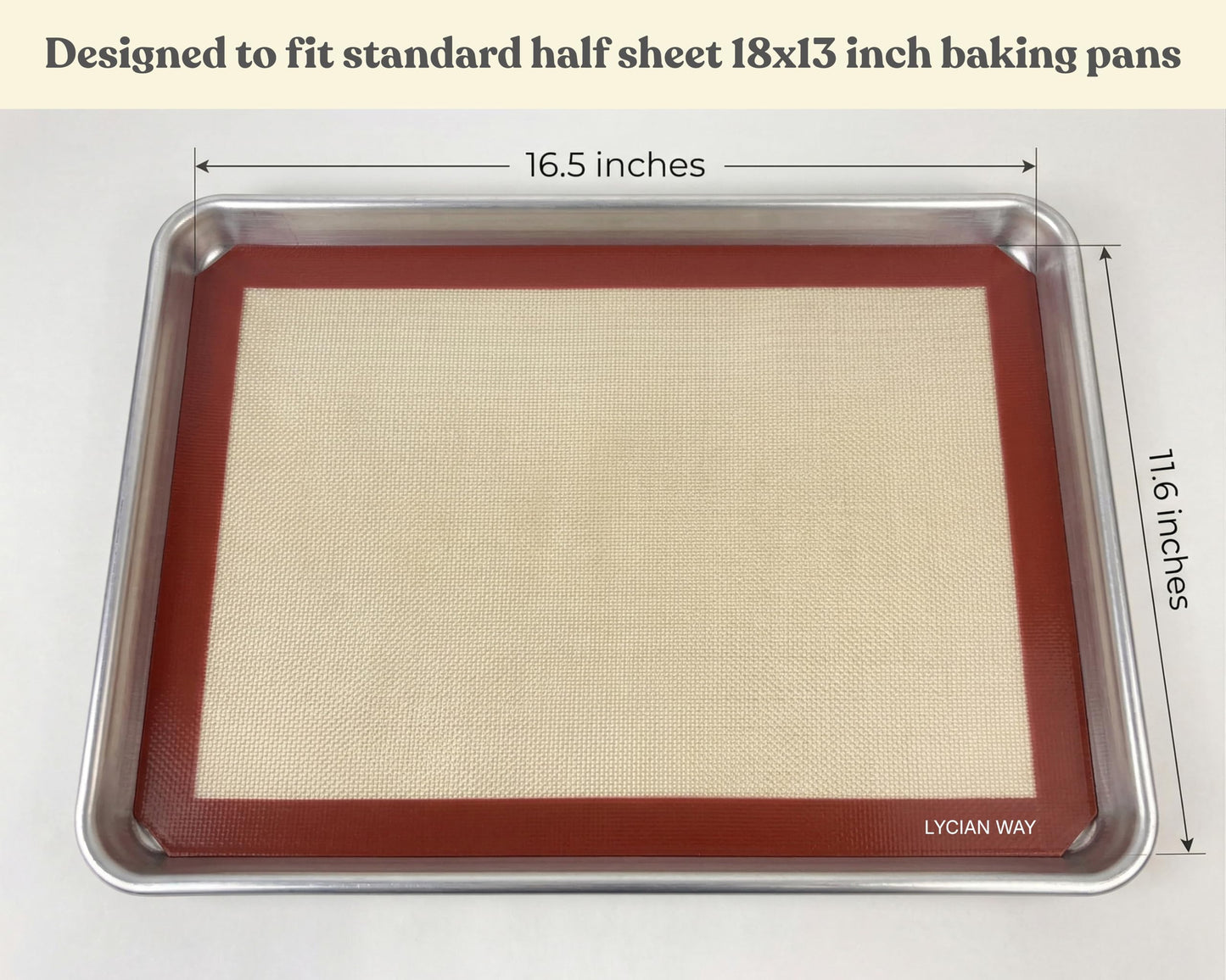 LYCIAN WAY Silicone Baking Mats Set of 2, Half Sheet Nonstick Reusable Baking Sheet Liners for Cookies, Macarons, Bread, Pizza, Pastry, Red