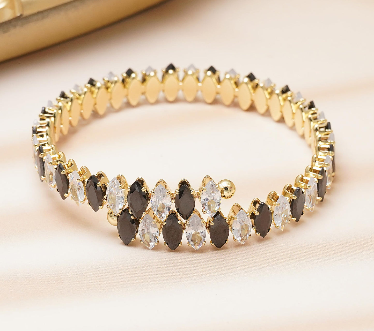 Wovanoo Rhinestone Cuff Bracelet Cubic Zirconia Tennis Bracelets Open Adjustable Bangle for Women Gold White Black