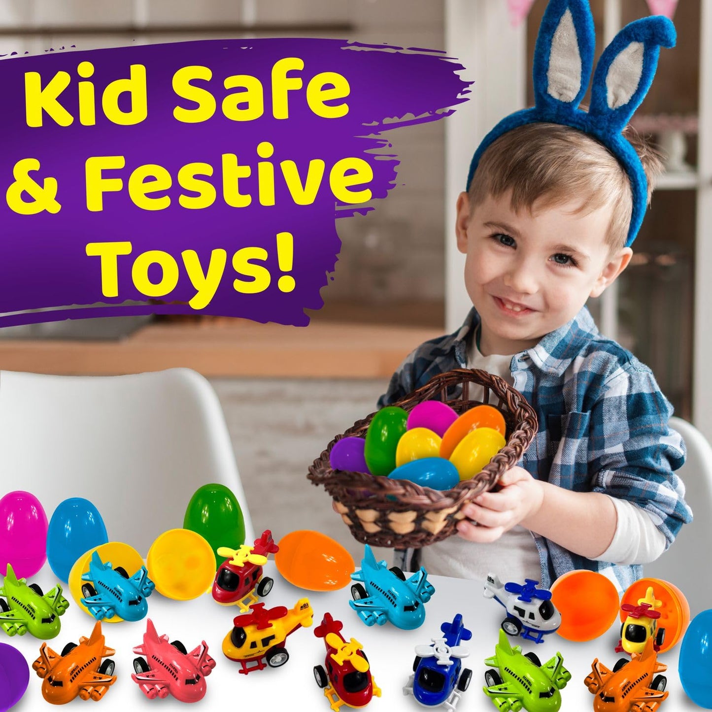 stargo 8 Pack Colorful Prefilled Easter Eggs bulk with toys - mini Aircraft, pull-back Helicopters & Airplanes. Plastic Easter Eggs Filled, Basket Fillers Egg Hunts, Party Favors, Boys Goodie Bags
