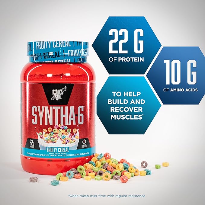 BSN SYNTHA-6 Whey Protein Powder with Micellar Casein, Milk Isolate, Fruity Cereal, 28 Servings (Packaging May Vary)