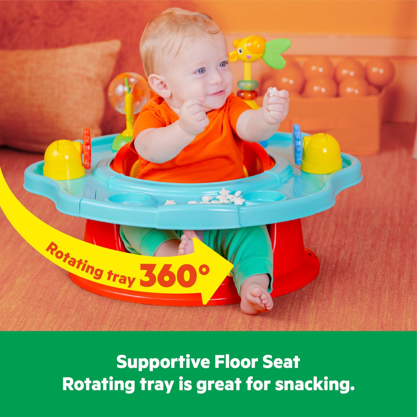 Bright Starts 3-in-1 SuperSeat Playful Paradise, Baby Activity Seat with Toys, Snacking Tray, Booster Seat, BPA Free Tray, Unisex, 6 Months +