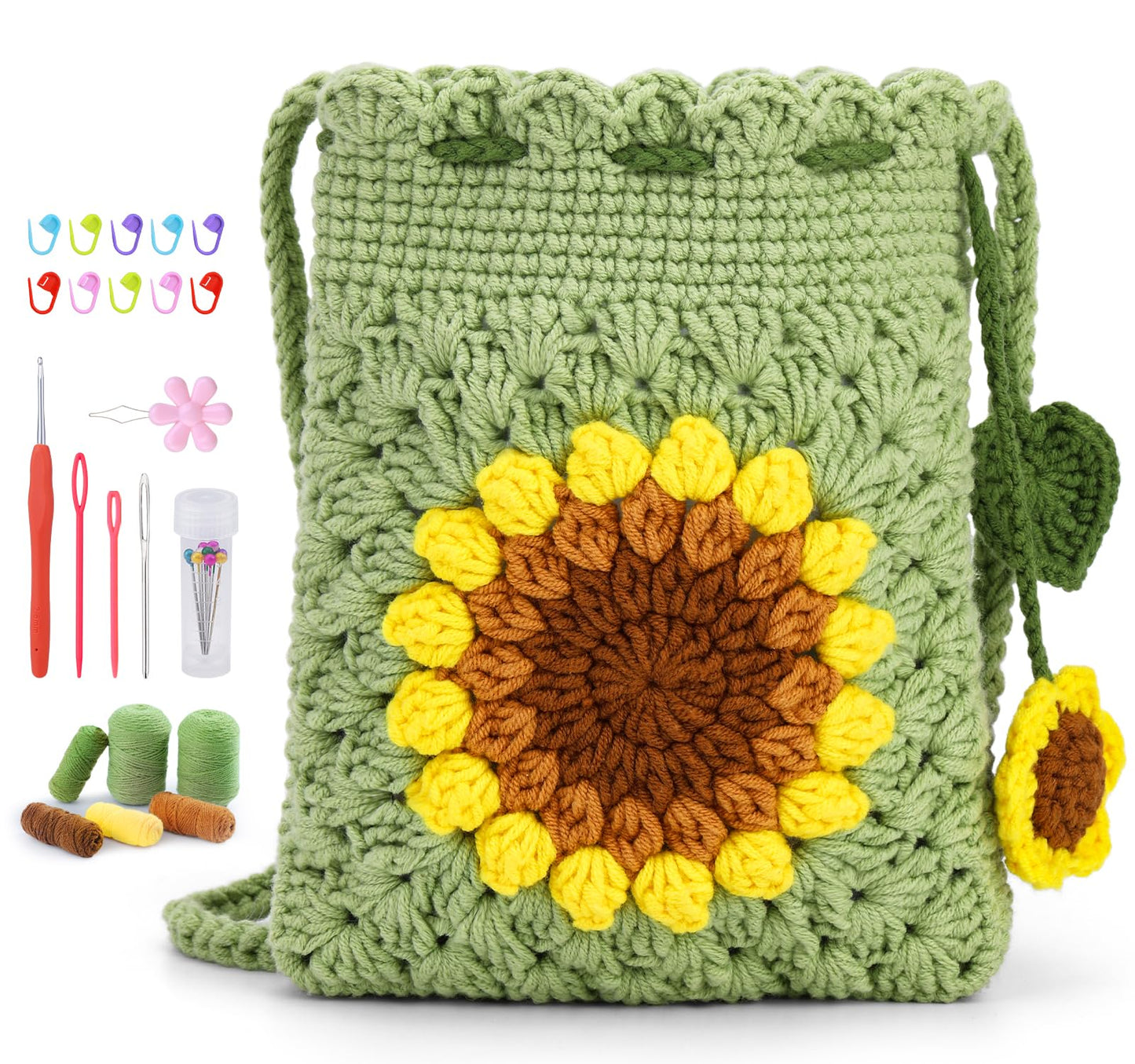 Fedmut Crochet Kit for Beginners - Phonebag Crochet Starter Kit with Video Tutorials and Yarns, Hook, Accessories for Adult Knitting Craft DIY