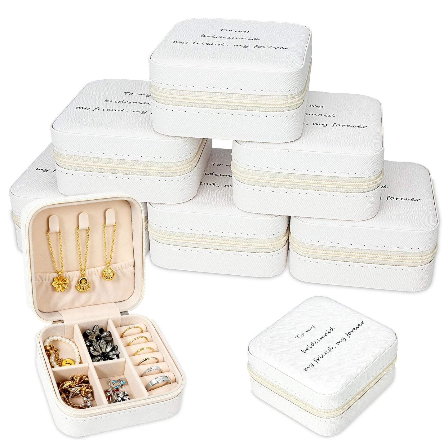 Yukriko 8 Pcs Bridesmaid Proposal Jewelry Gifts Boxes, Mini Travel Jewelry Case Poratble Earring Organizer for Women Bridesmaids Wedding Gifts